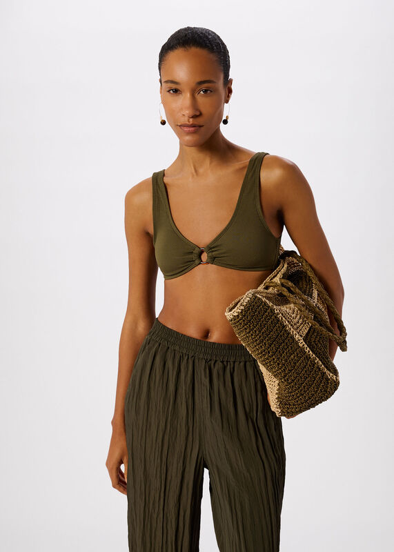 Khaki Ring Detail Bikini Top