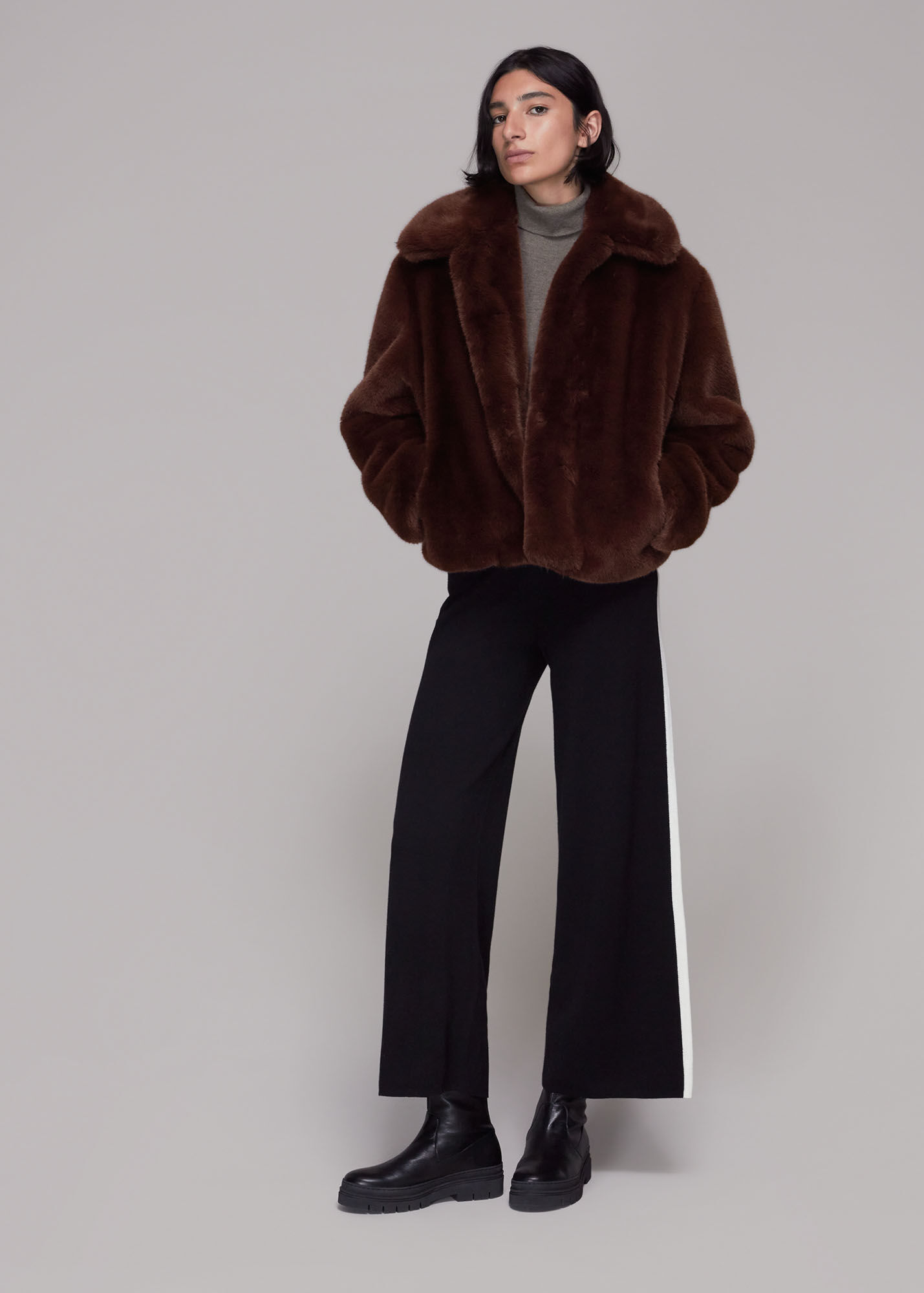 Chocolate Drew Faux Fur Coat WHISTLES