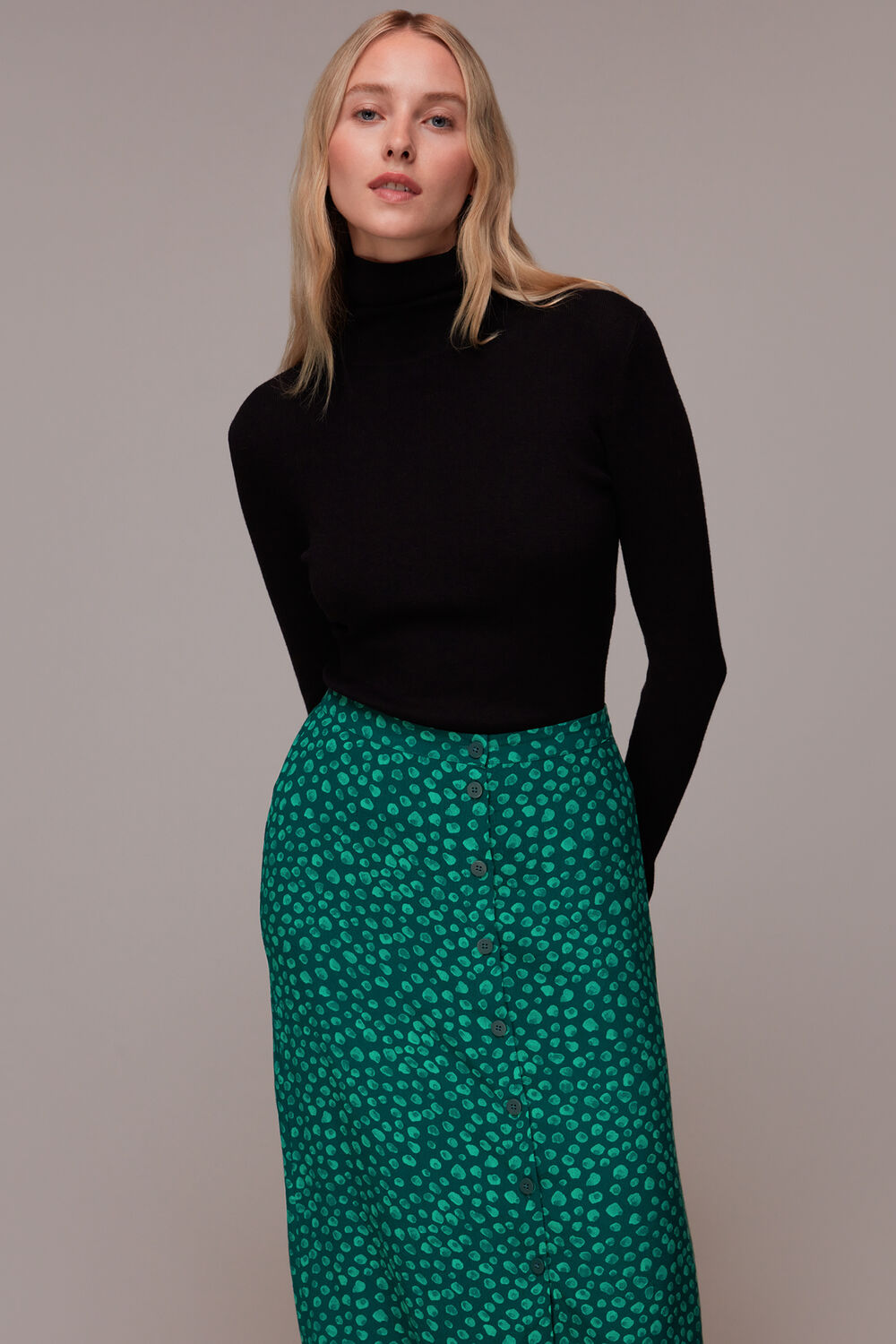 Green Lava Spot Button Through Skirt