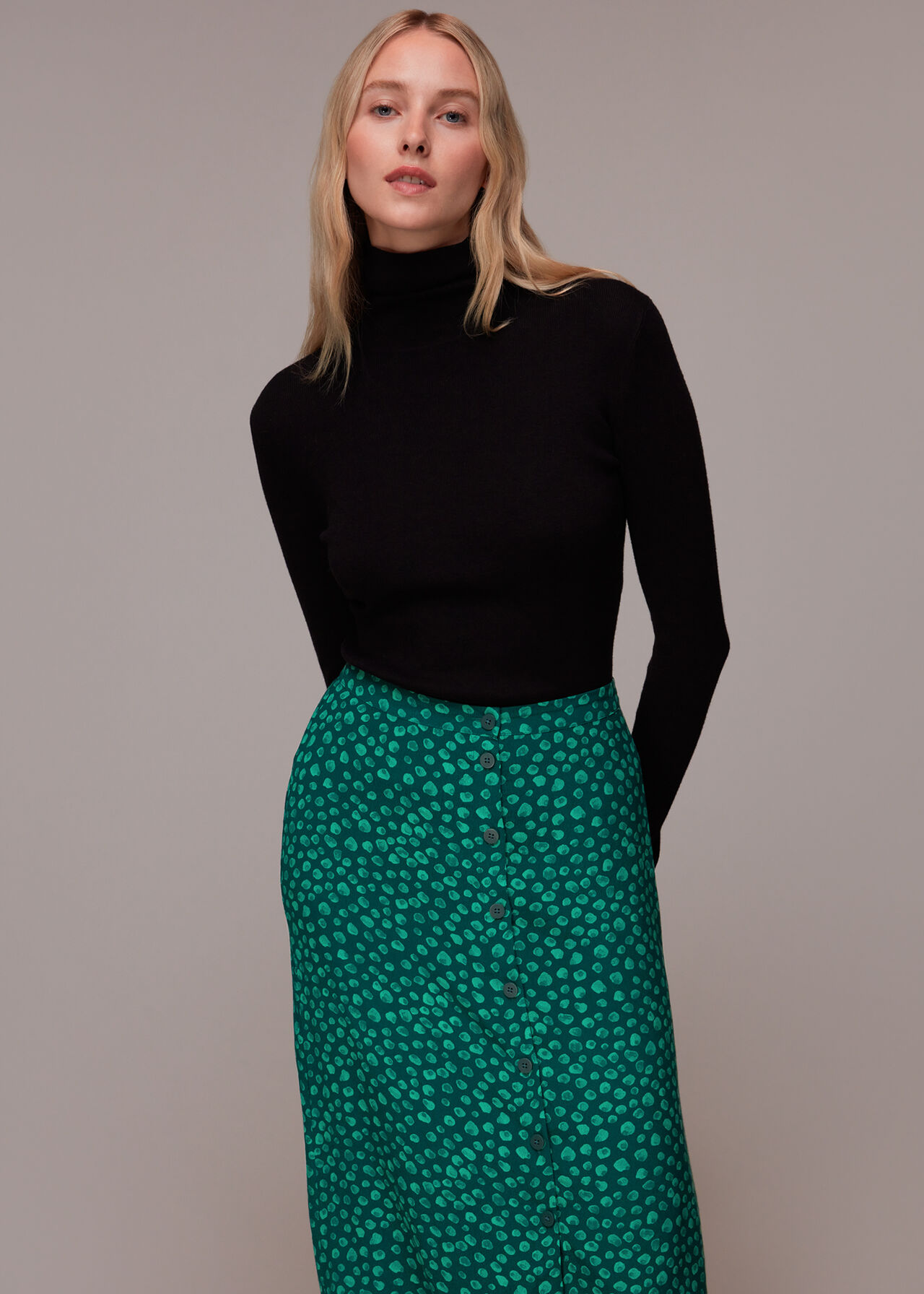 Green/Multi Lava Spot Button Through Skirt | WHISTLES
