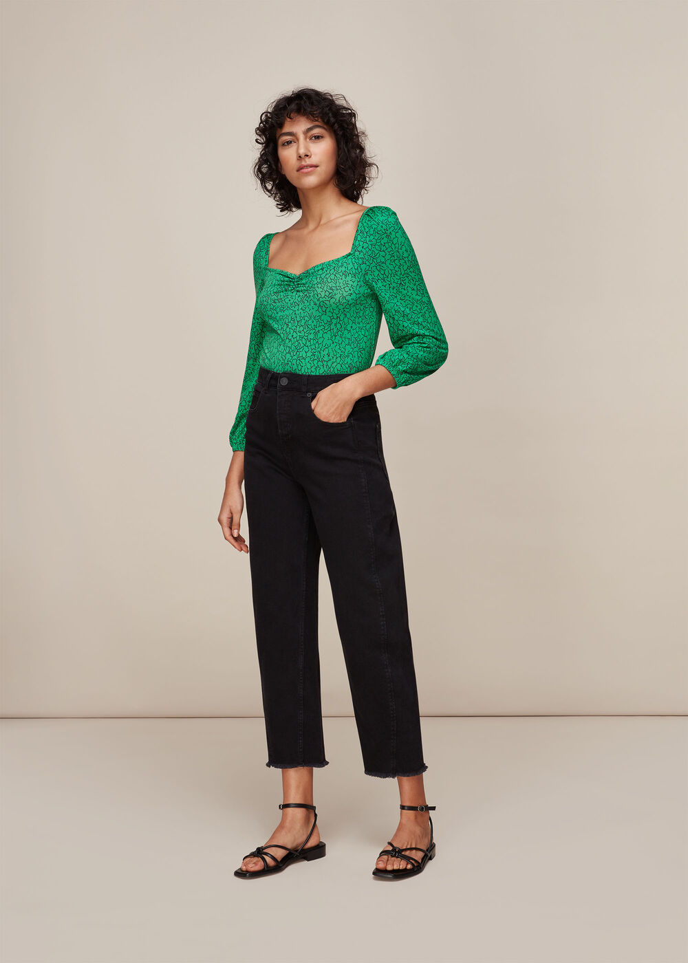 Sketched Floral Sweetheart Top Green/Multi