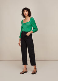 Sketched Floral Sweetheart Top Green/Multi