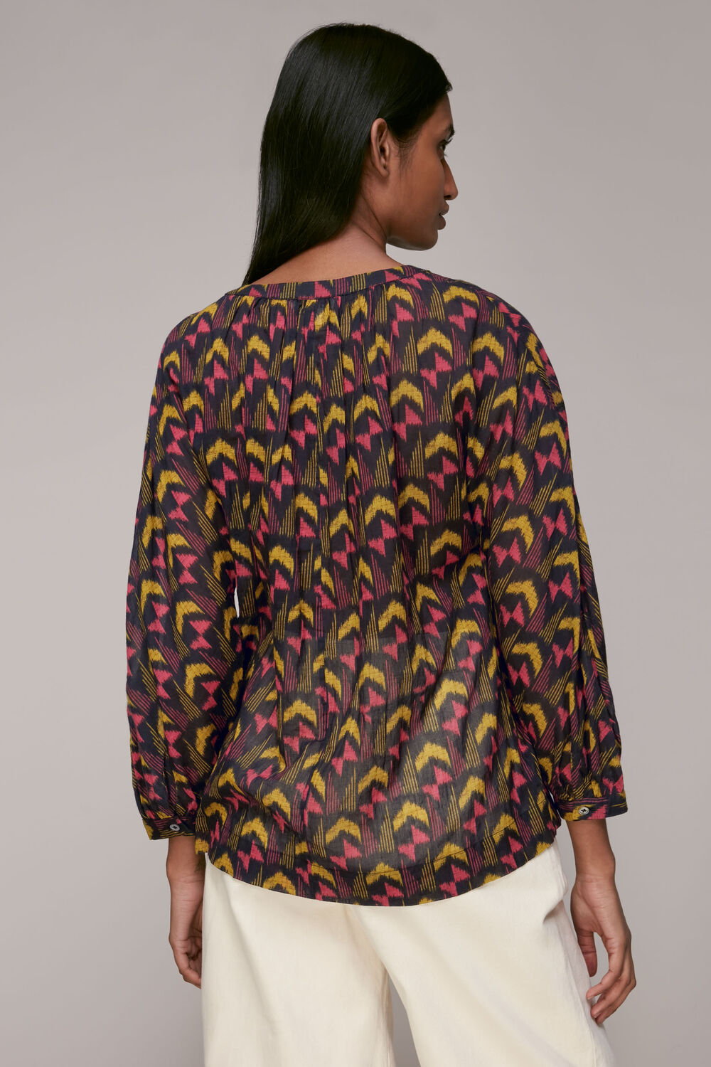 Multicolour Geometric Ikat Voile Blouse
