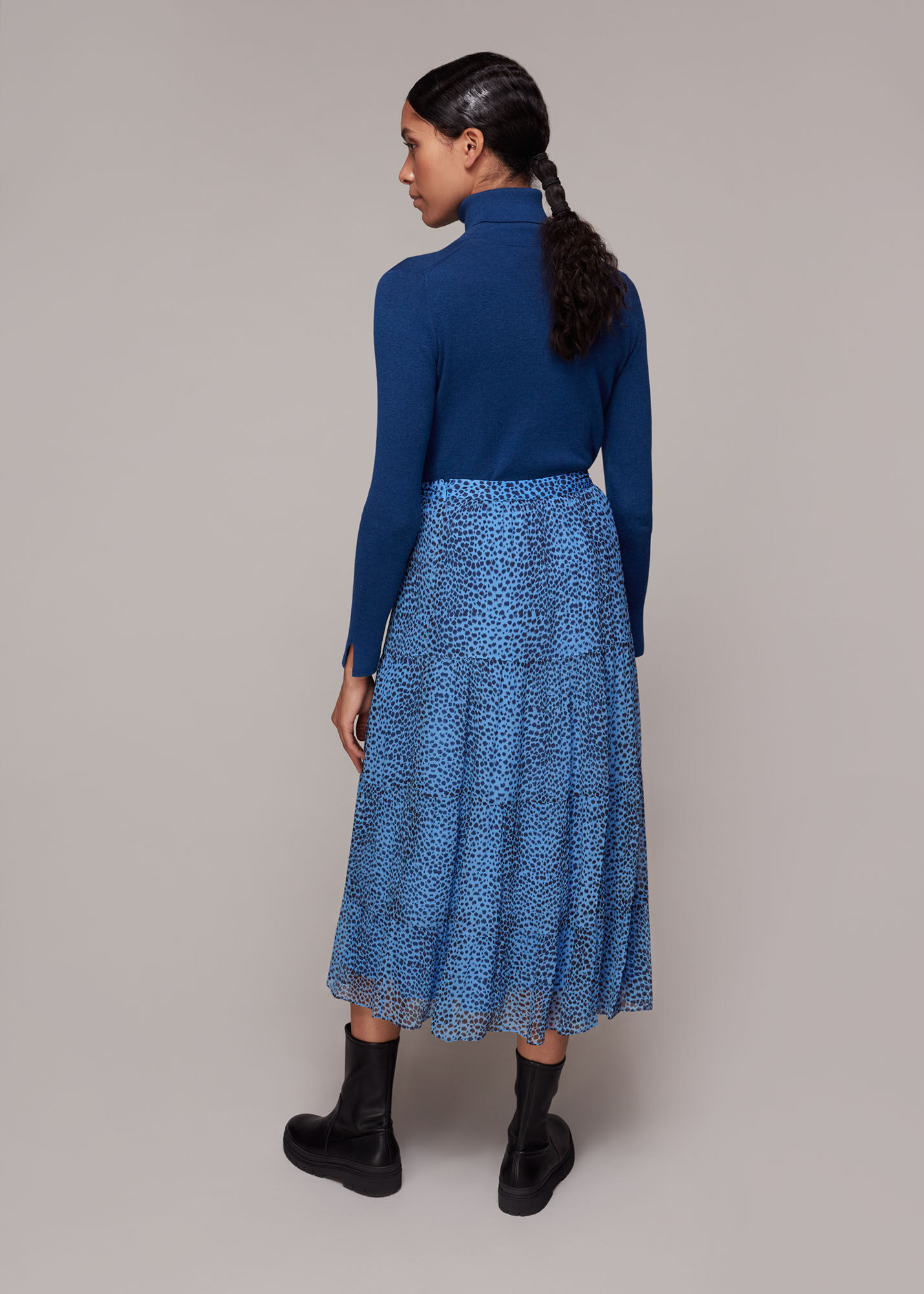 Blue/Multi Sketch Cheetah Print Skirt | WHISTLES