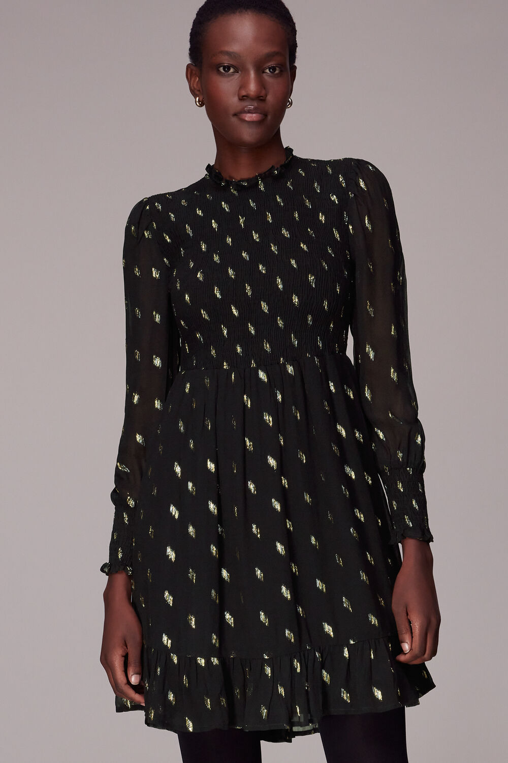 Dobby Shirred Metallic Dress