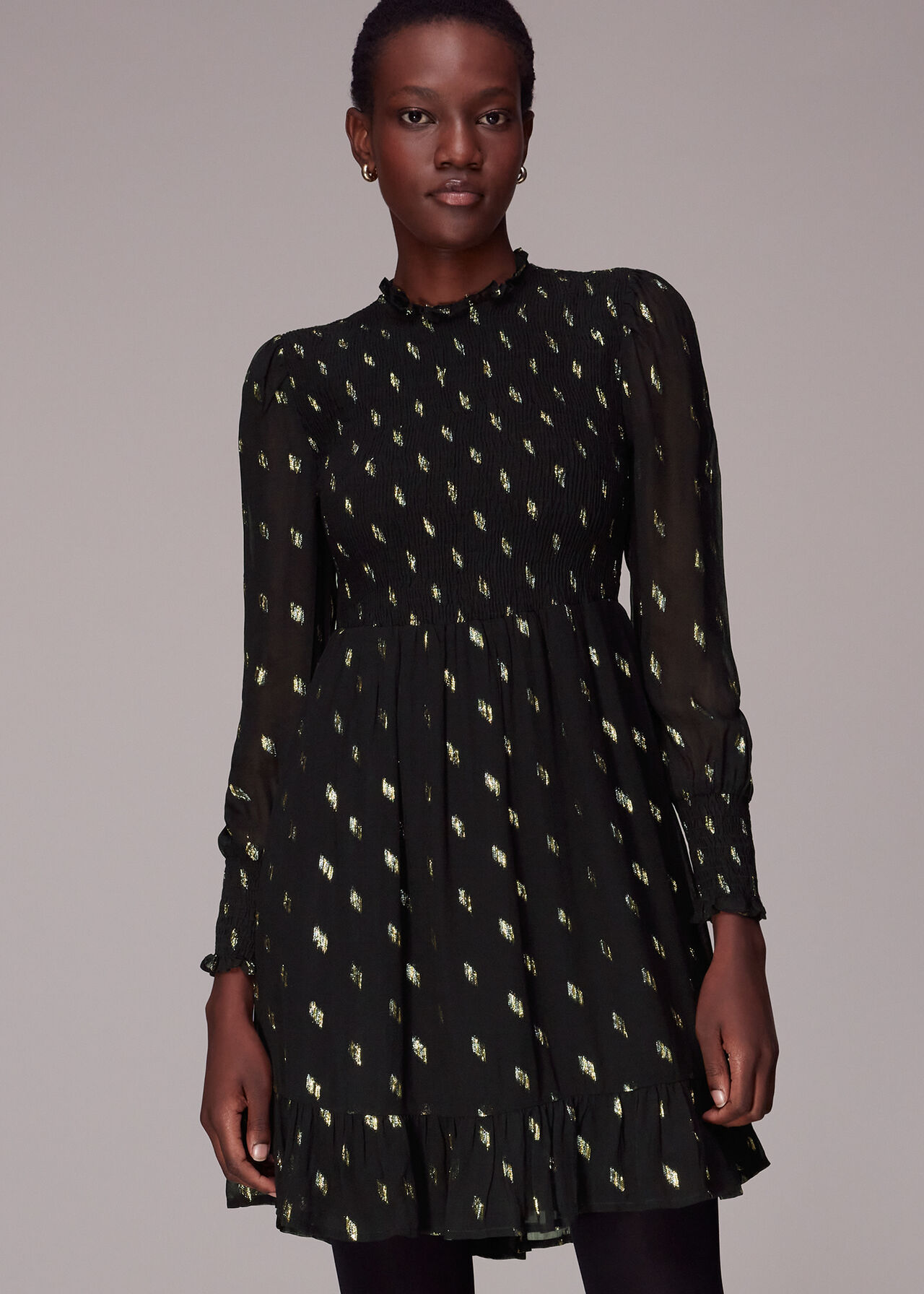 Dobby Shirred Metallic Dress