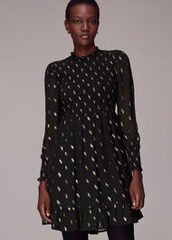 Dobby Shirred Metallic Dress