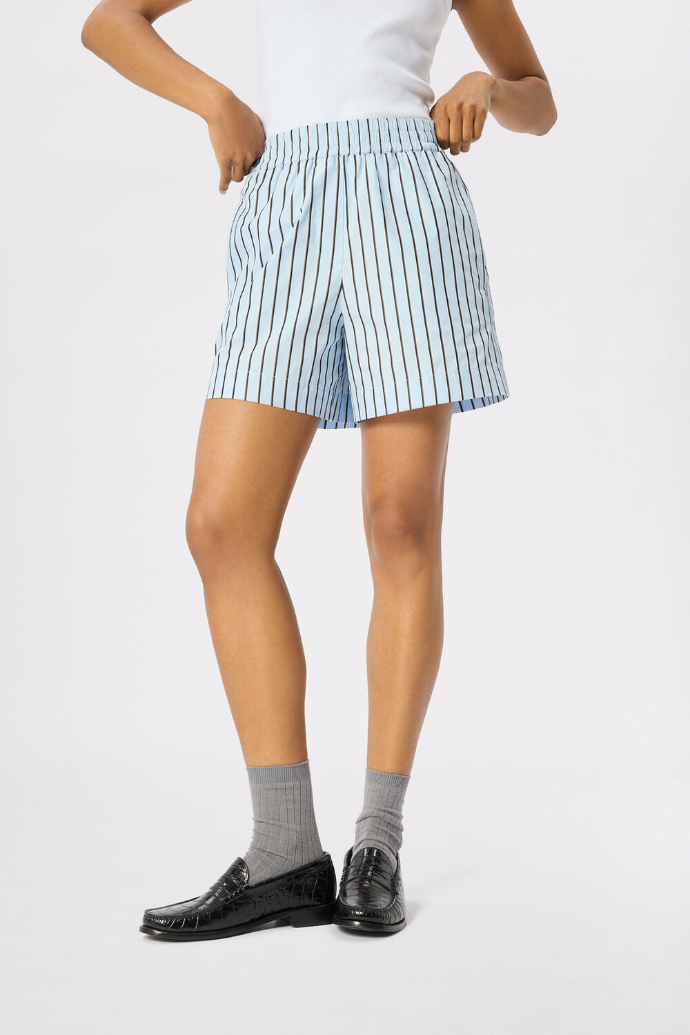 Blue Cotton Poplin Stripe Short