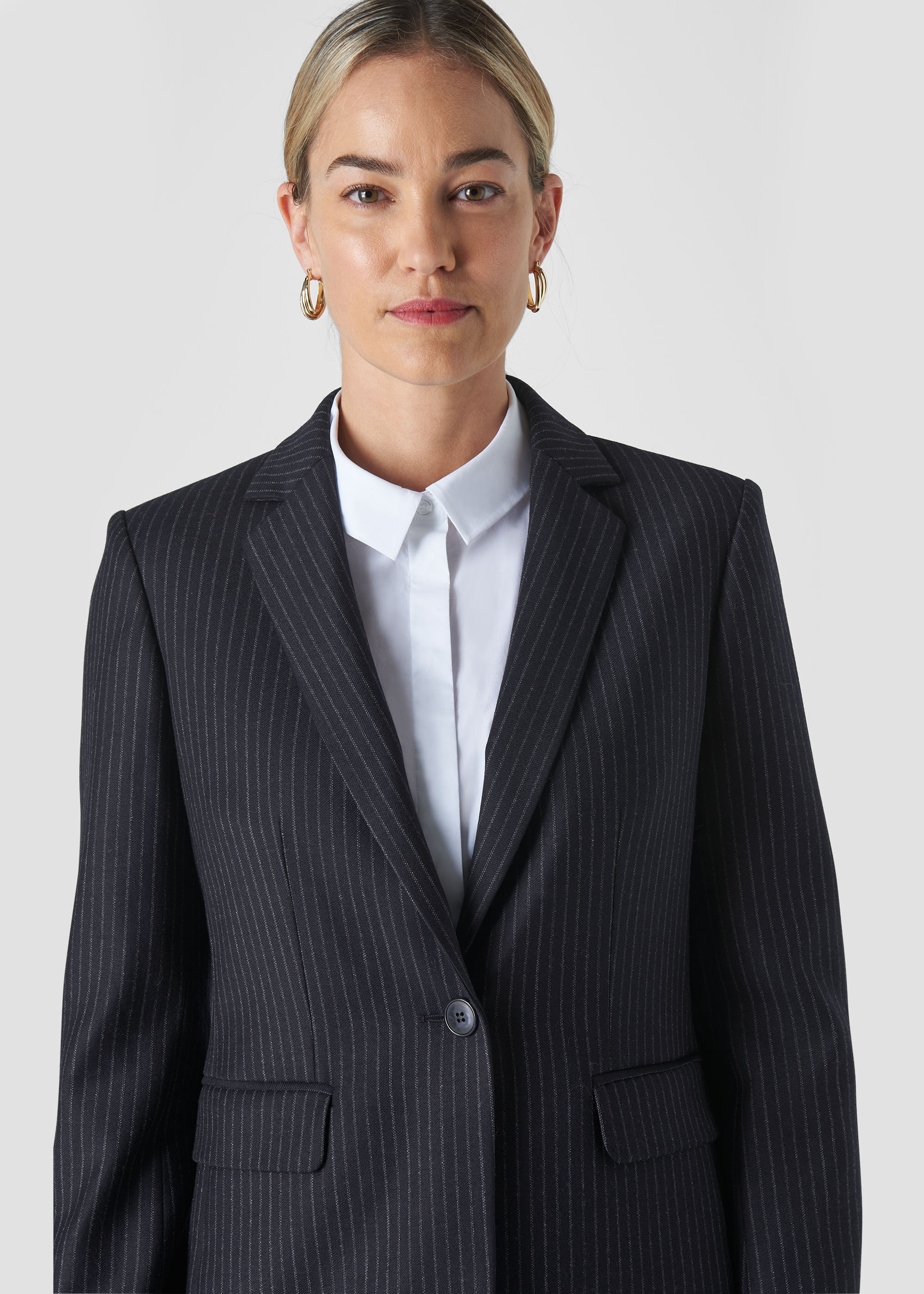 Navy Multi Pinstripe Wool Blazer WHISTLES Whistles UK
