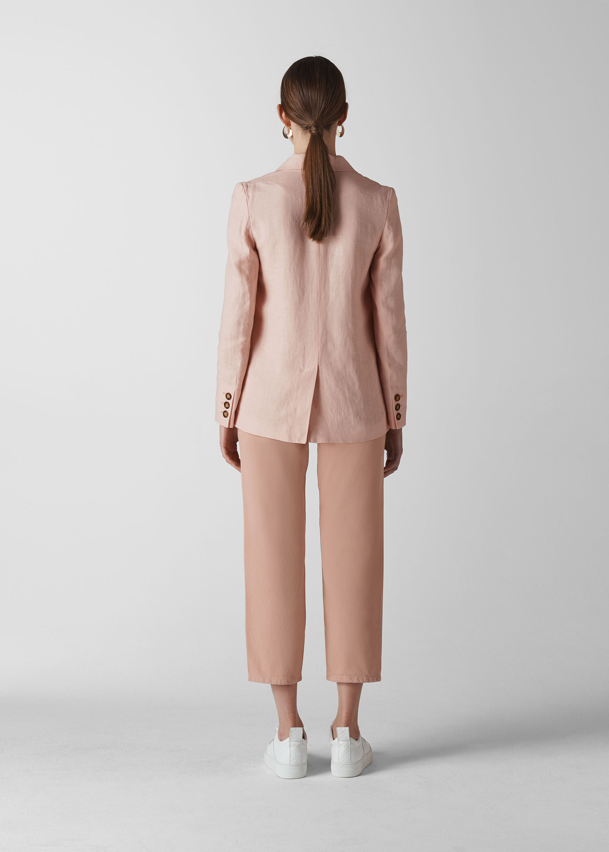 Pale Pink Linen Breasted Blazer