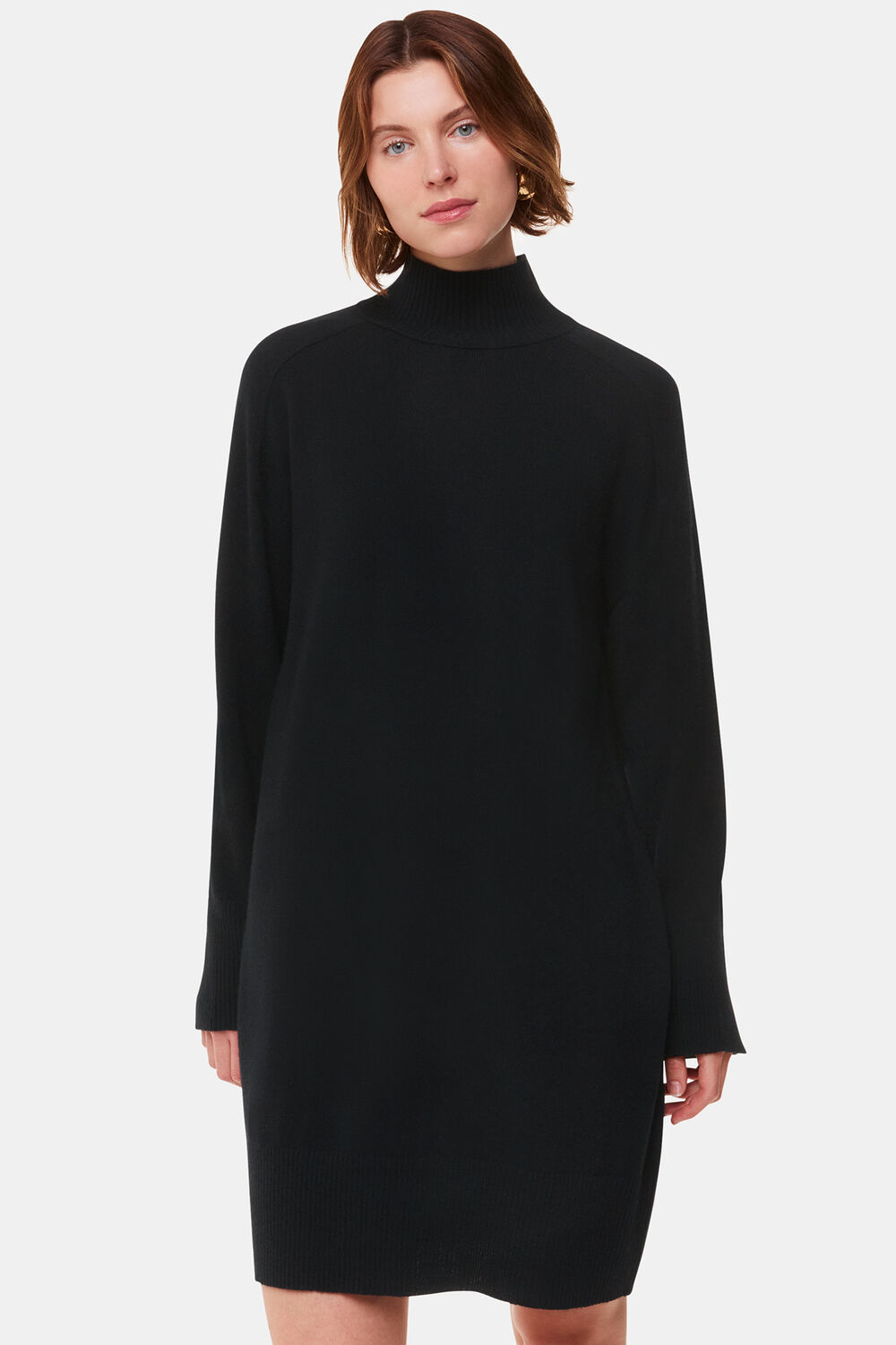 Black Cashmere Mock Neck Sweater Dress
