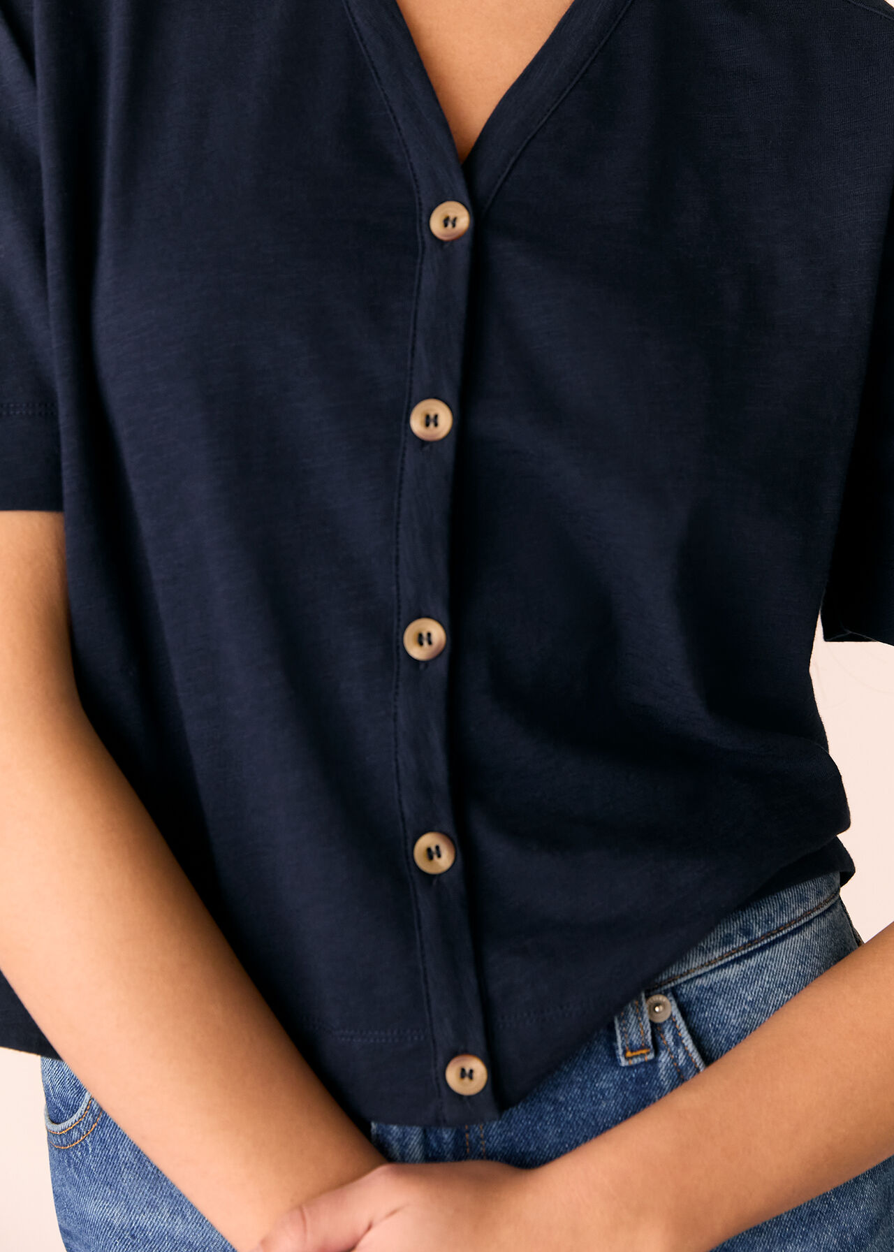 Ella V Neck Button Through Tee