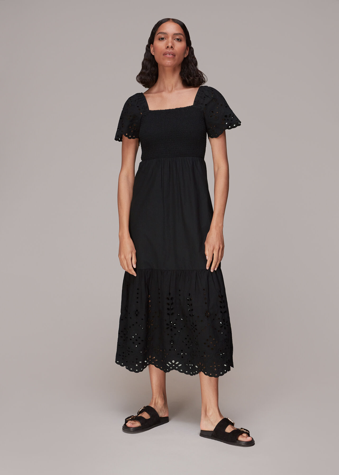 black broderie midi dress,