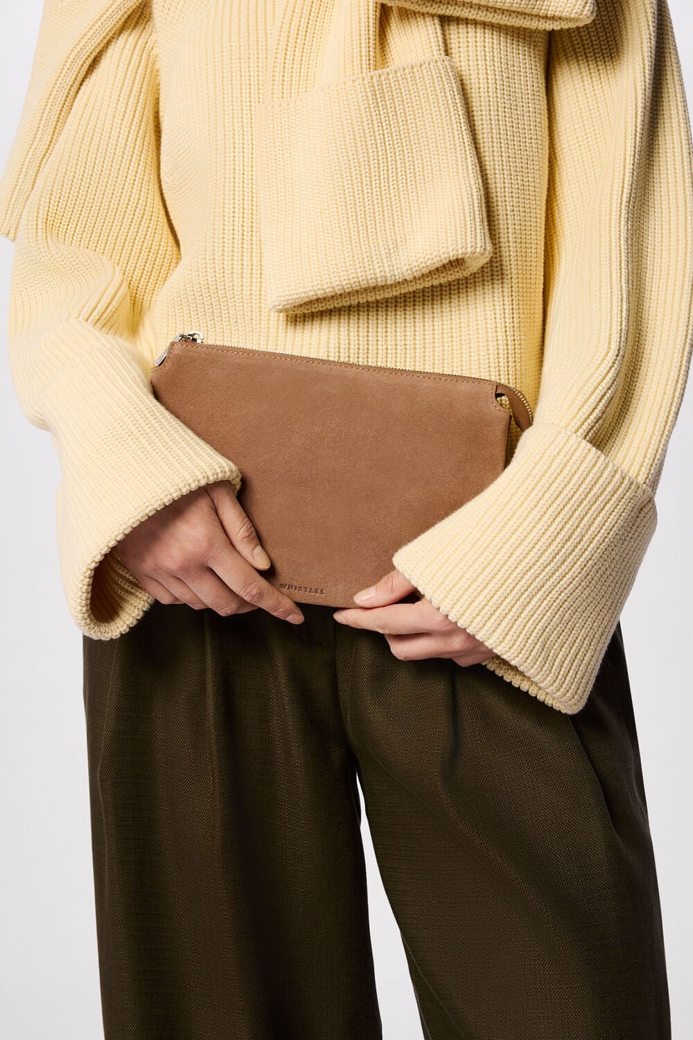Taupe Elita Suede Pouch Clutch