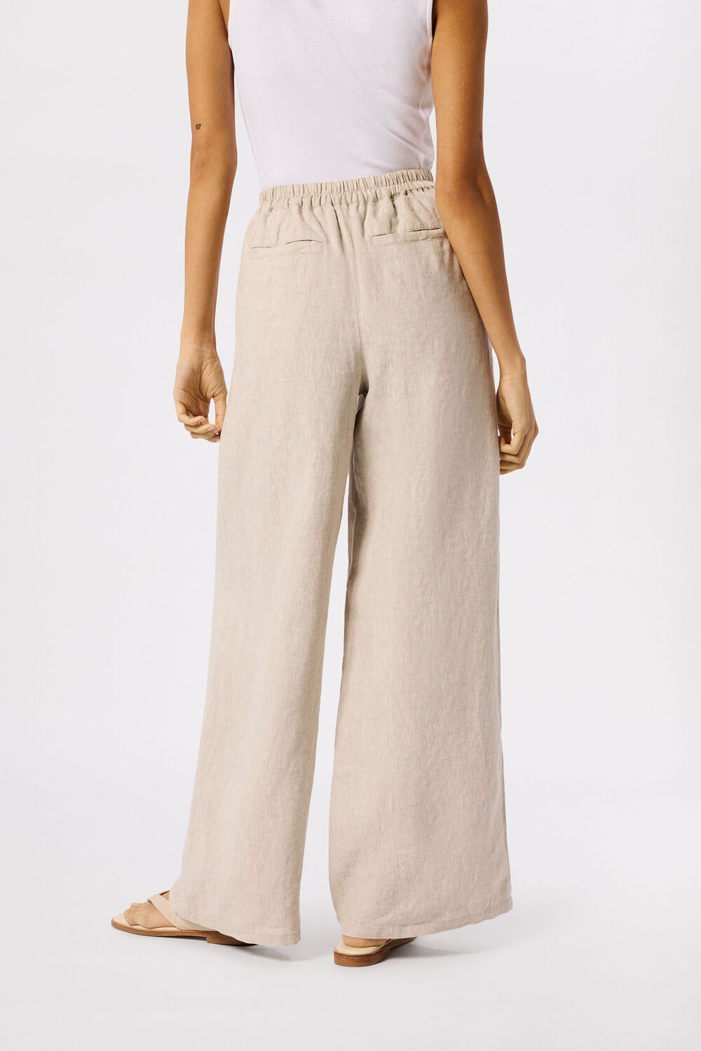 Oatmeal Wide Leg Linen Trouser