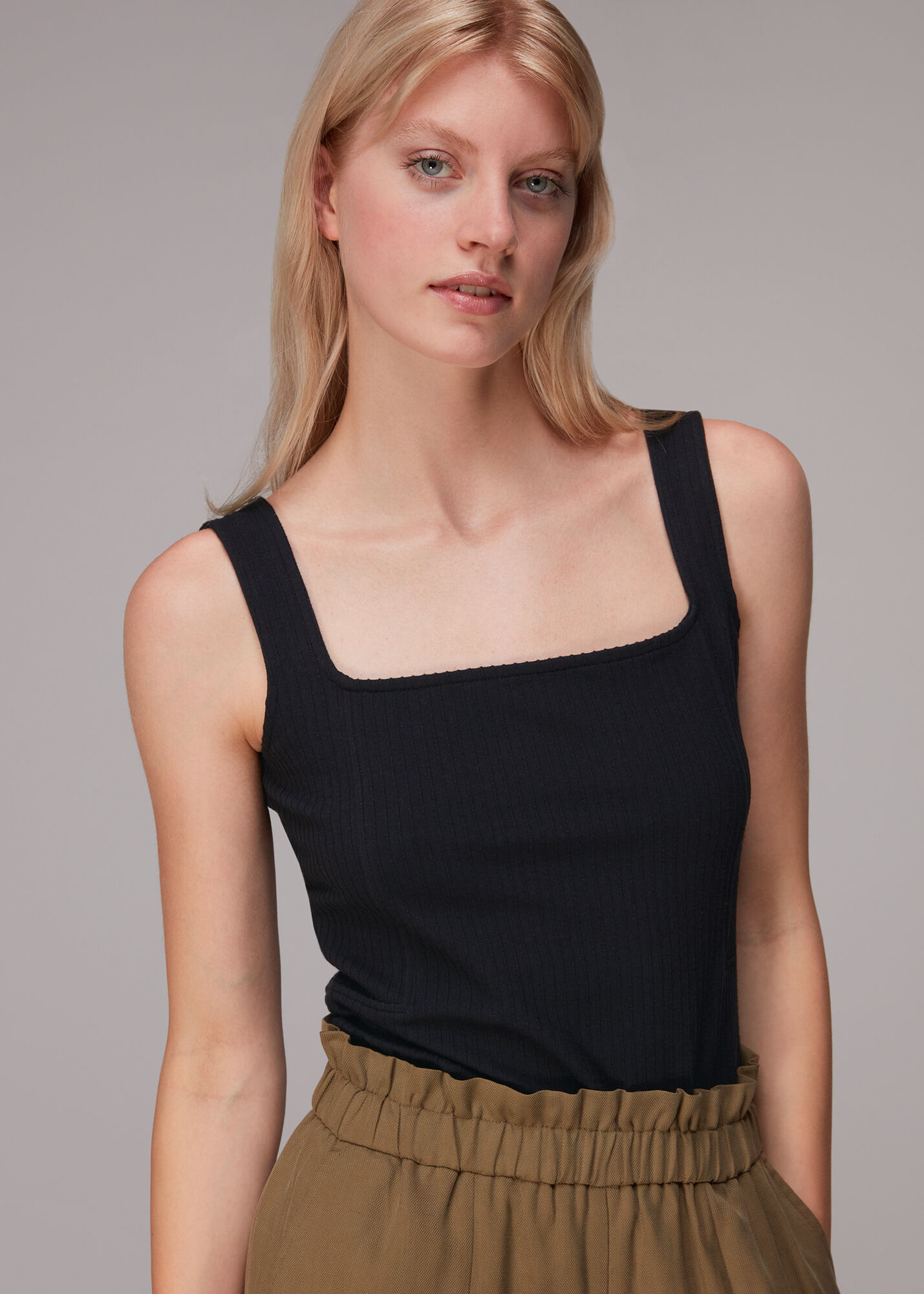 Black square neck tank top hotsell