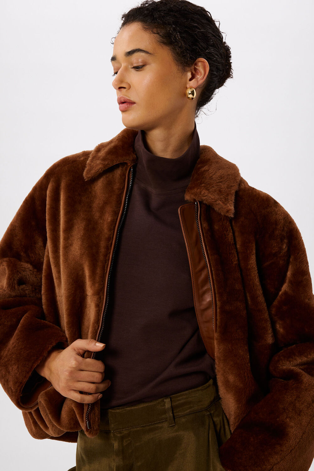 Gathered Shearling Jacket
