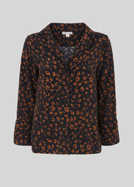 Cheetah Print Pyjama Shirt Black/Multi