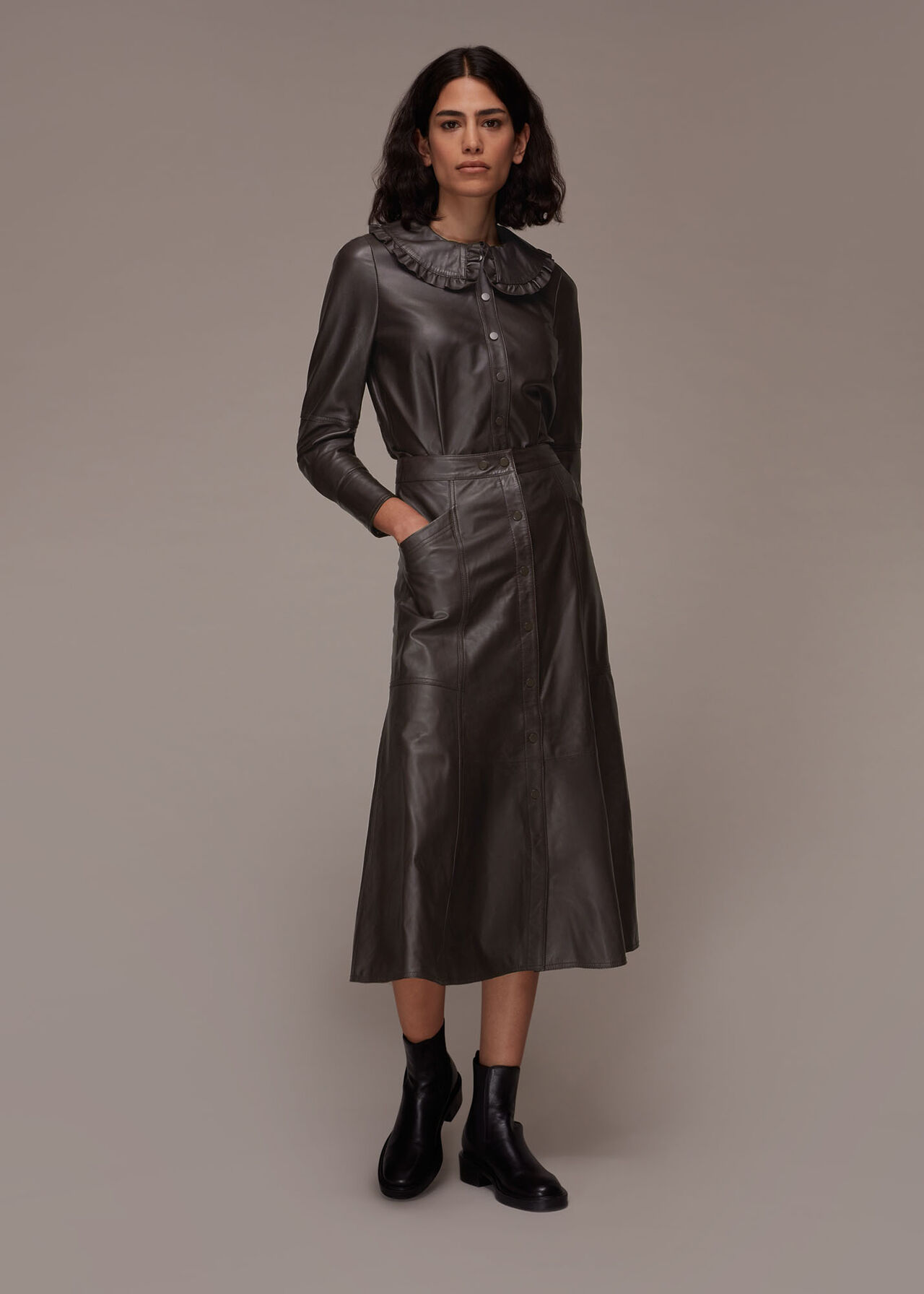 Leather Frill Collar Shirt