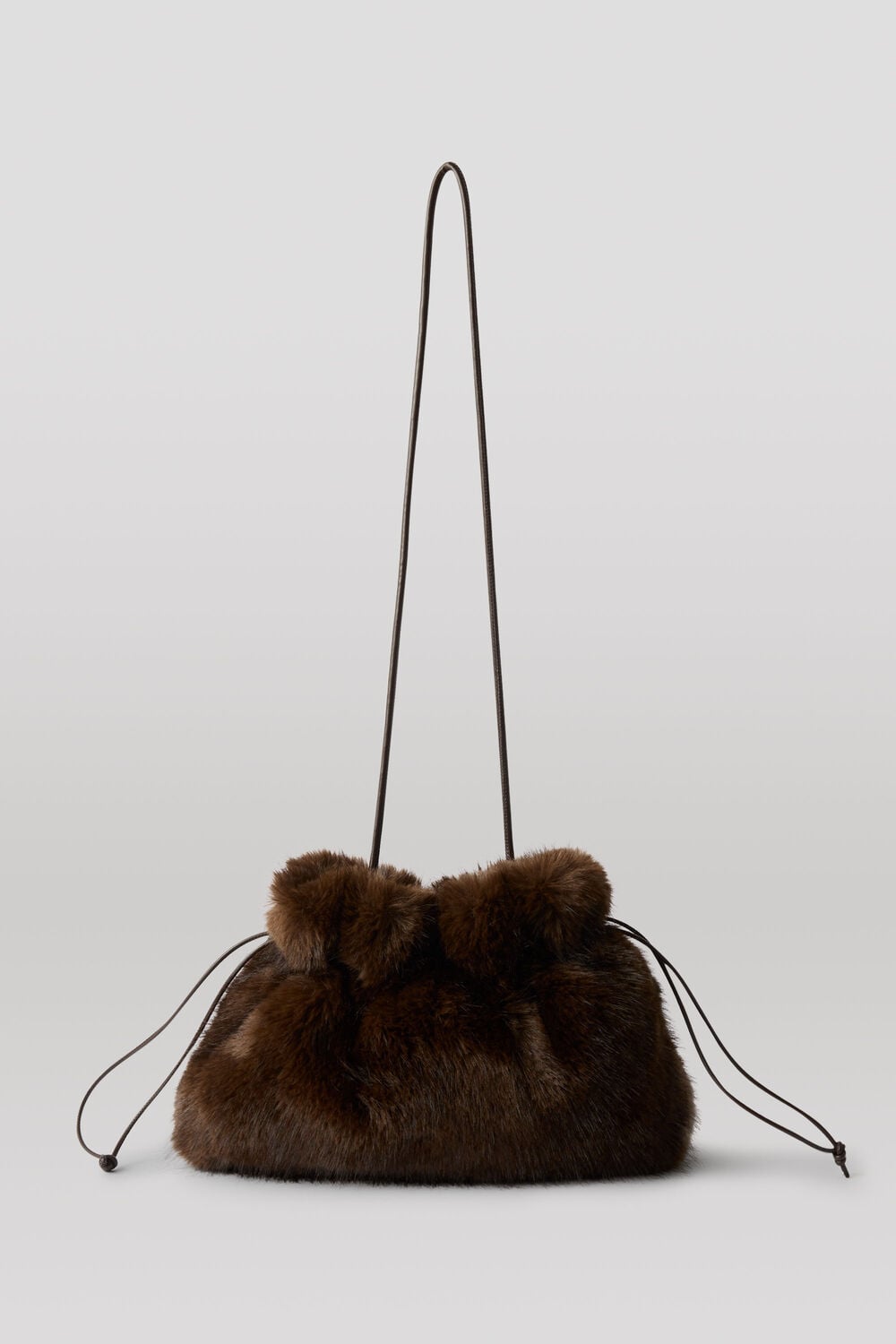 Chocolate Drawstring Faux Fur Bag