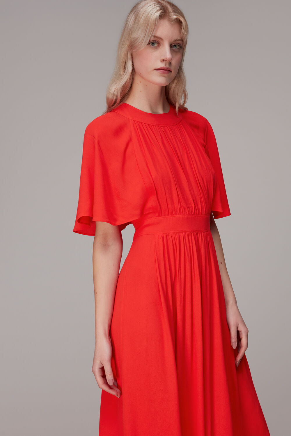 Red Amelia Cape Sleeve Dress