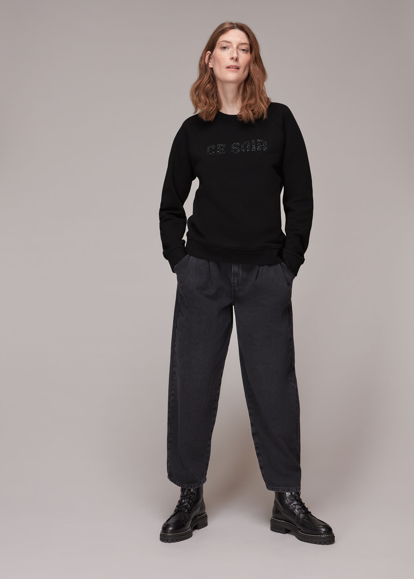 Black Ce Soir Sparkle Logo Sweat WHISTLES Whistles