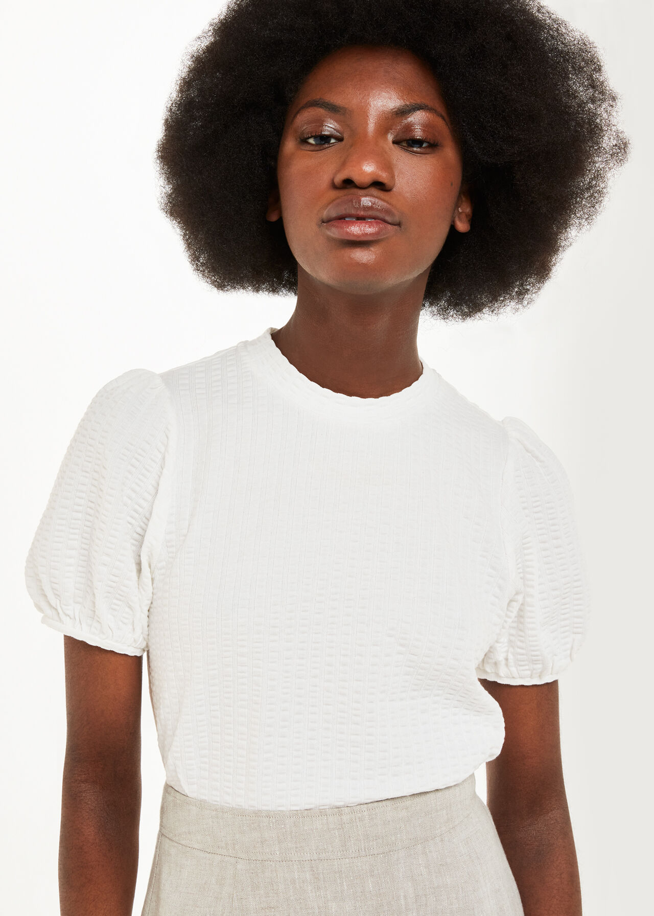 White Texture Puff Sleeve Top | WHISTLES