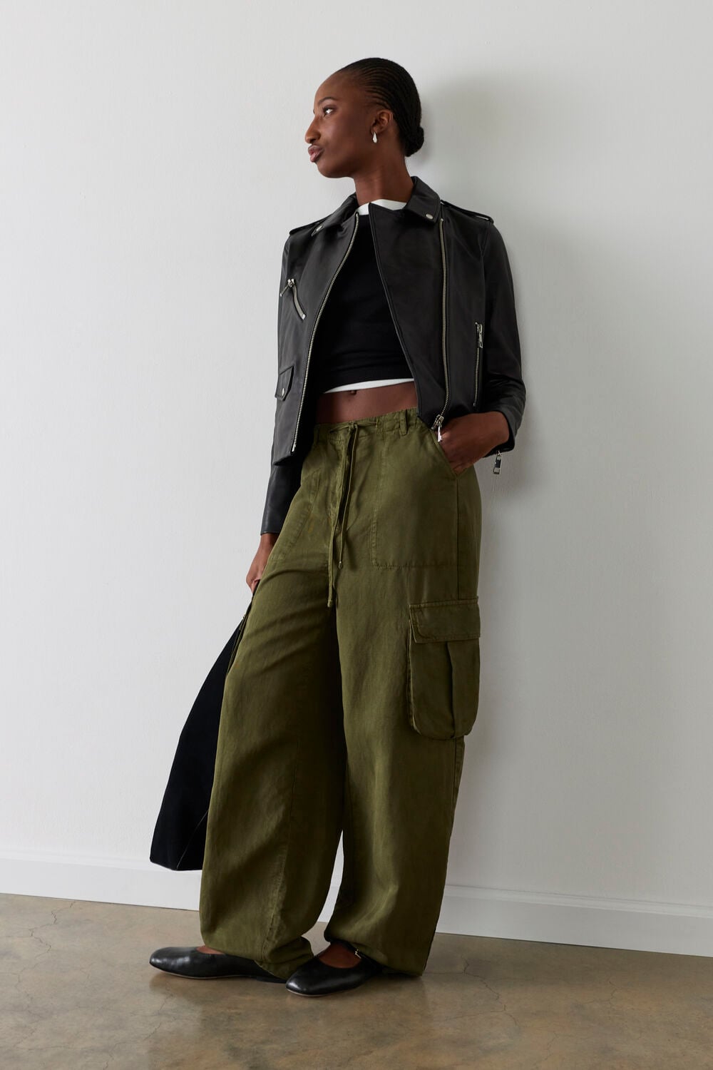 Black Agnes Pocket Leather Jacket