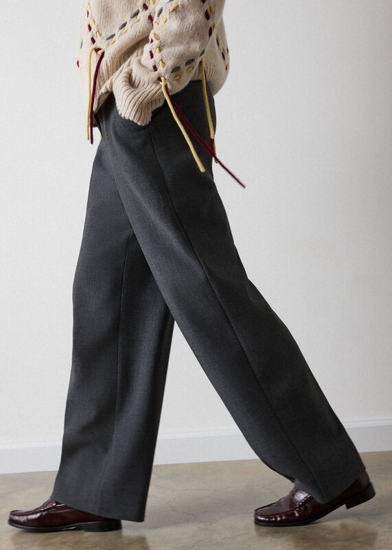 Grey Petite High Rise Straight Trouser