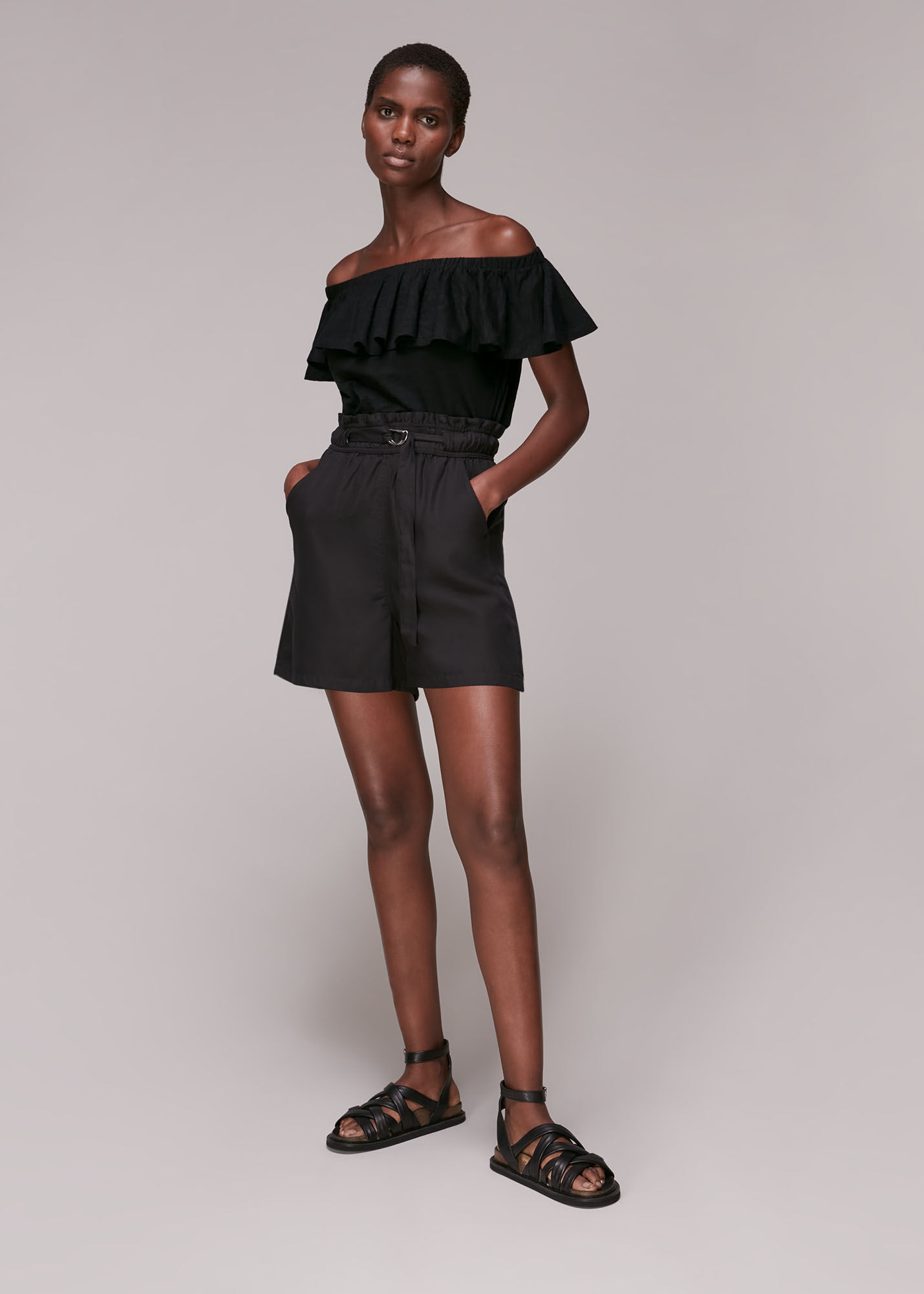 Black frill online bardot top