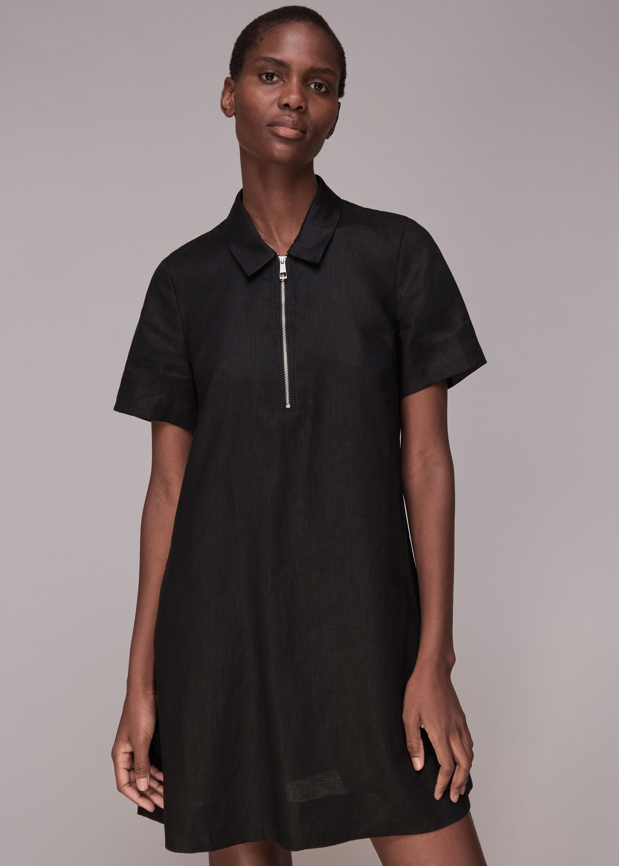 Black zip sales front dress