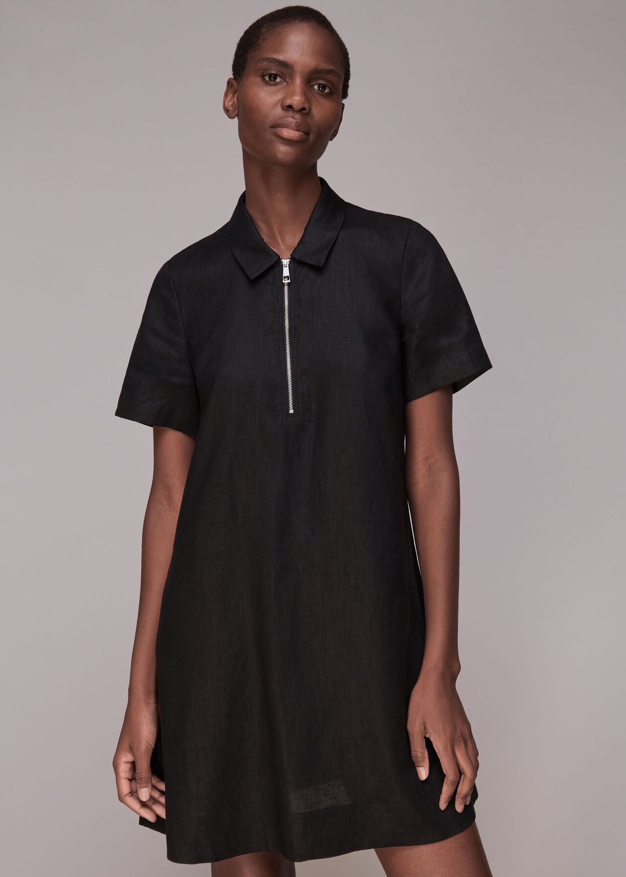 Zip Front Linen Dress