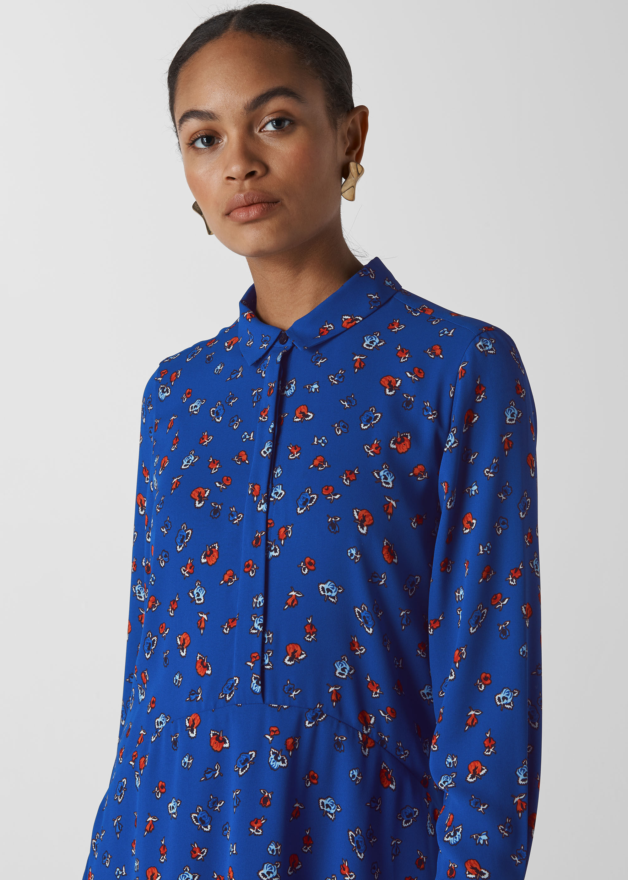 whistles deco floral print shirt dress