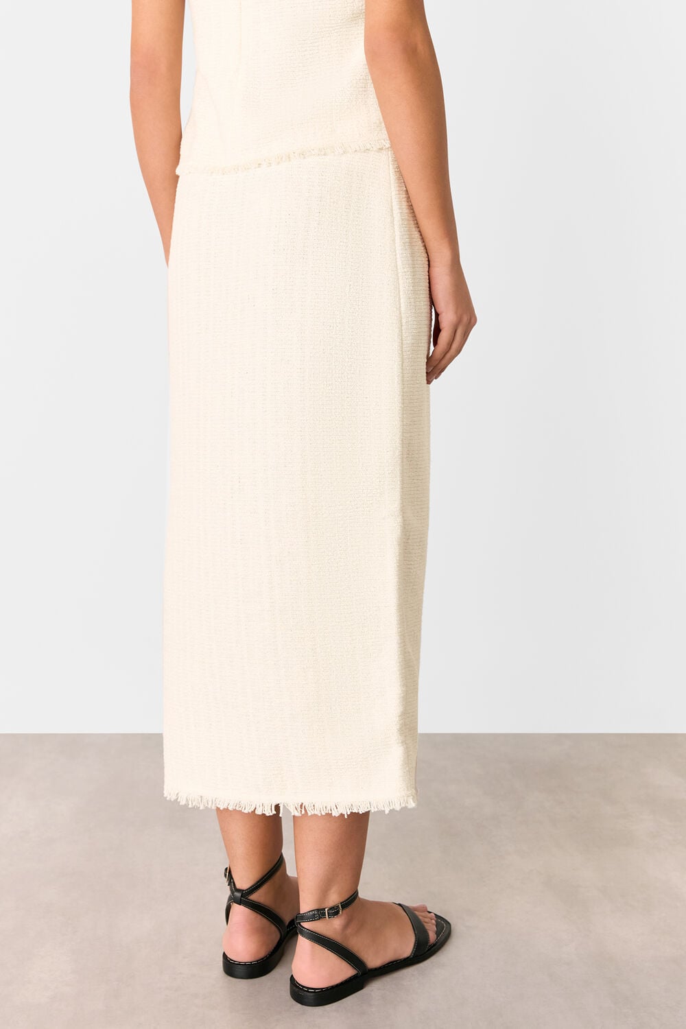 Ivory Lucie Boucle Pencil Midi Skirt