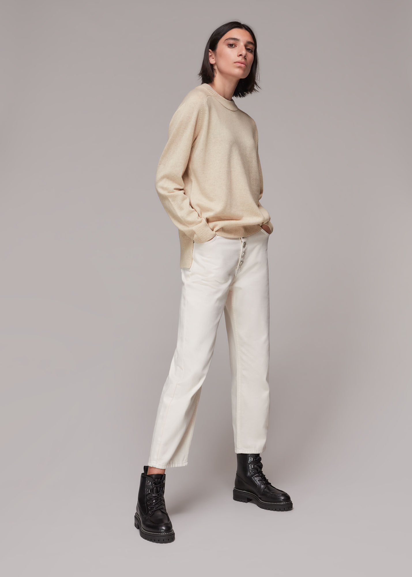 Ivory Cashmere Crew Neck Jumper WHISTLES