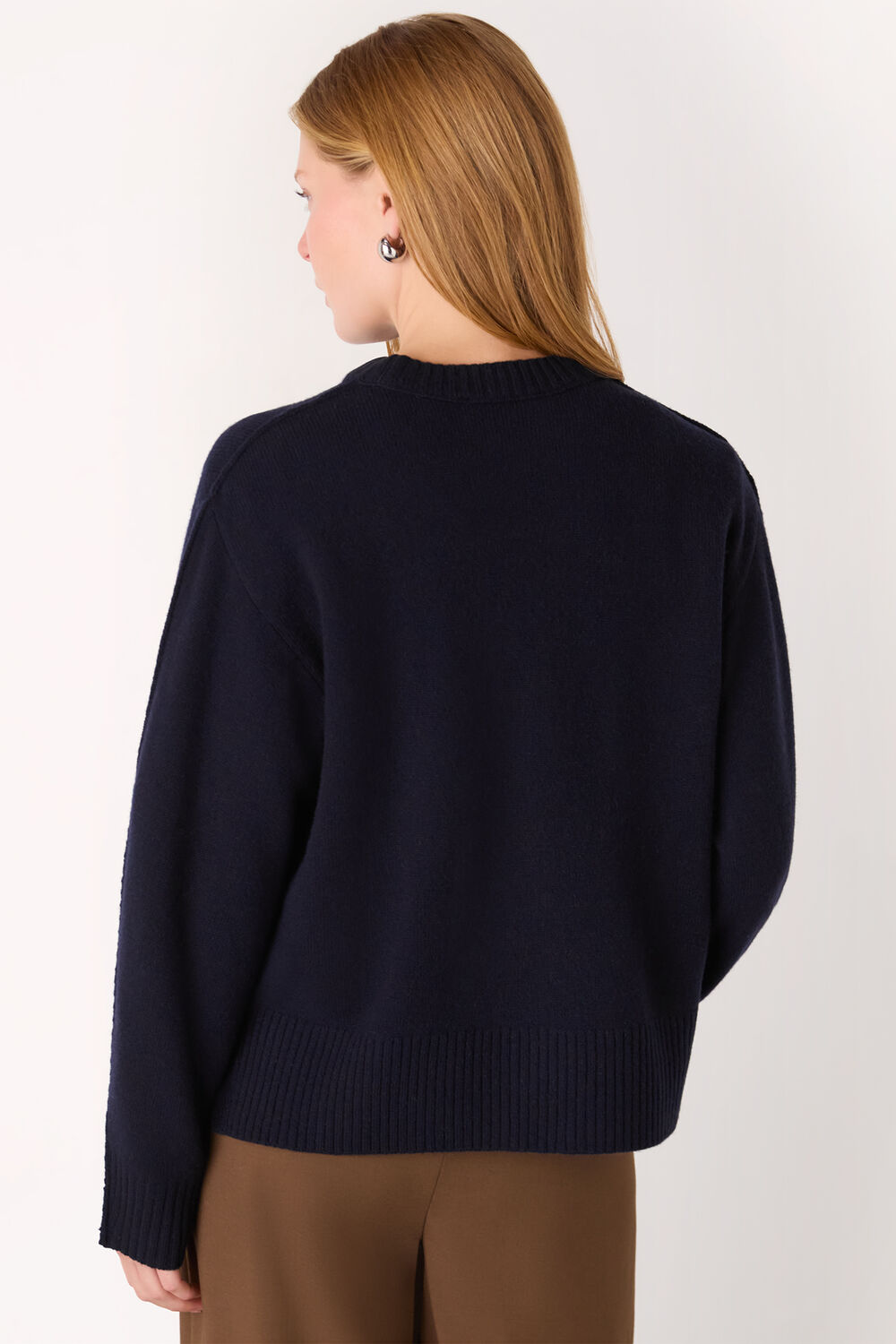 Navy Side Stripe Detail Wool Knit