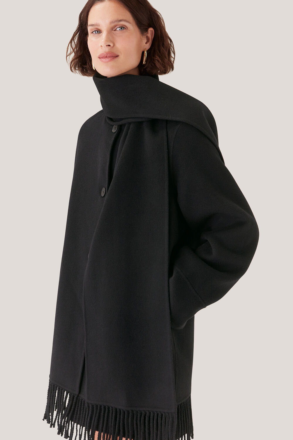 Double Face Wool Fringe Coat
