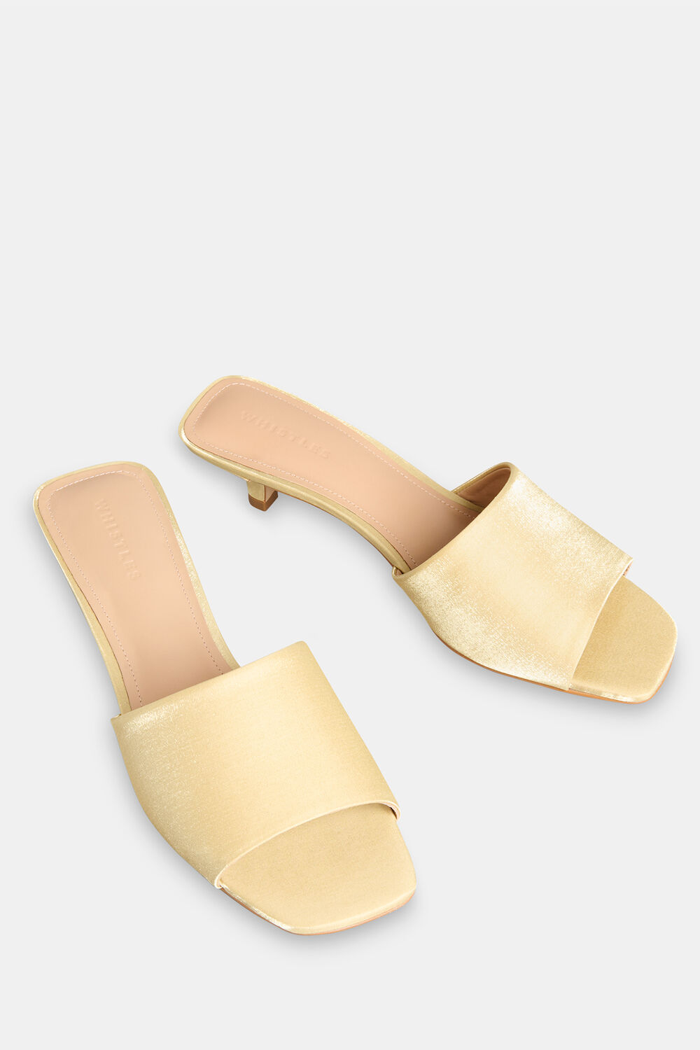 Pale Yellow Satin Slip On Heeled Mule