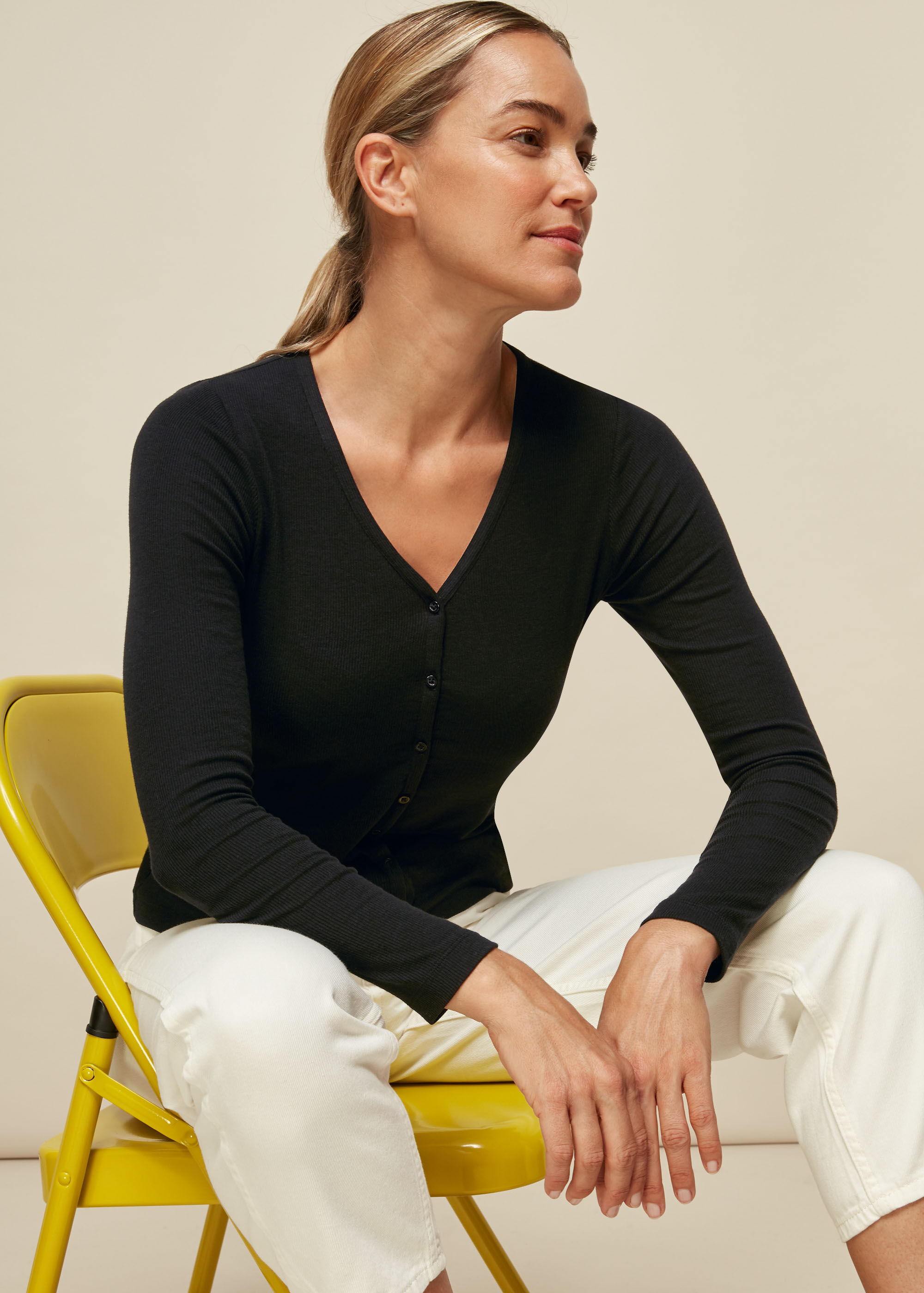 Black Button Down Ribbed Cardigan WHISTLES Whistles UK