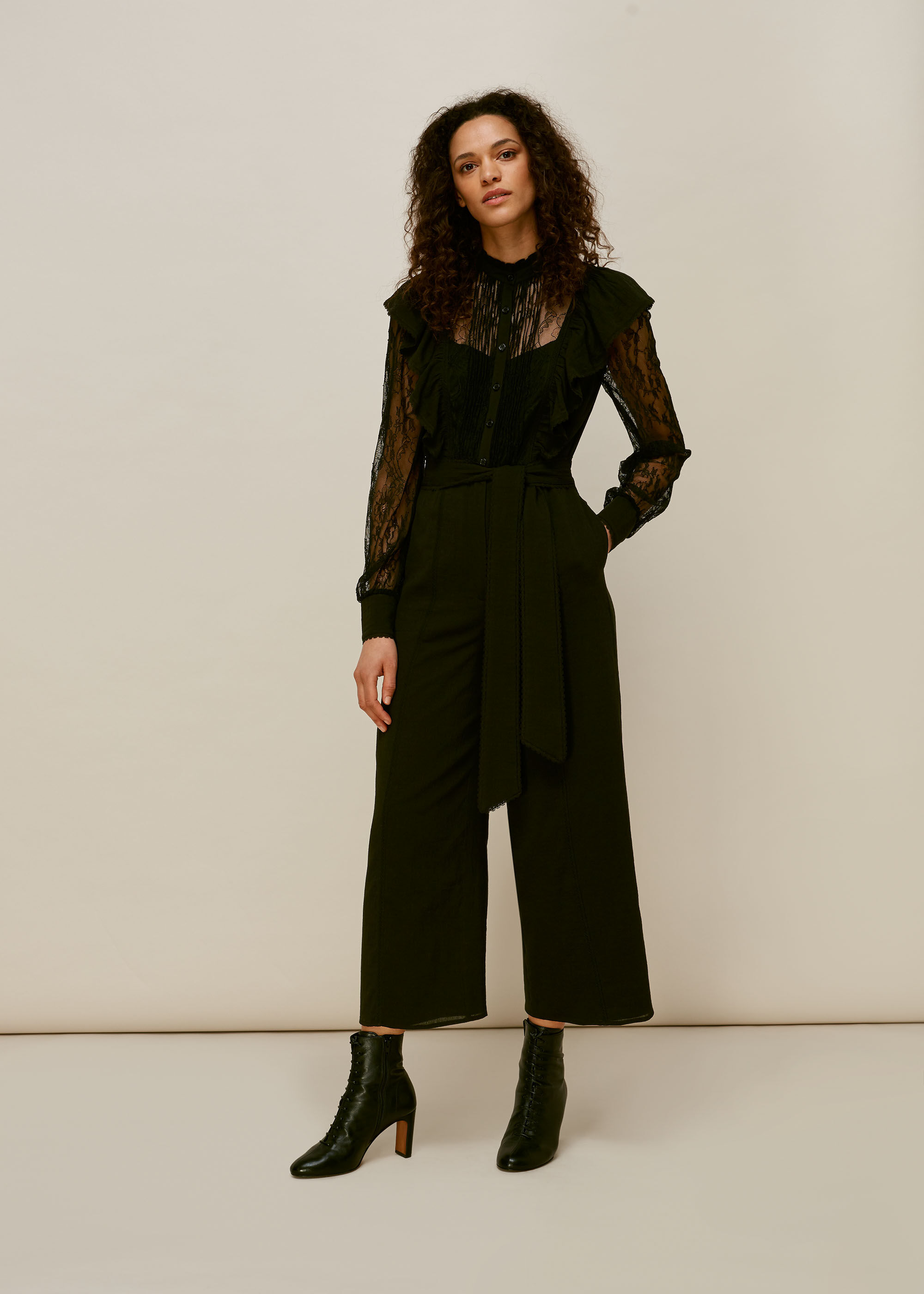 Mixed Lace Frill Jumpsuit