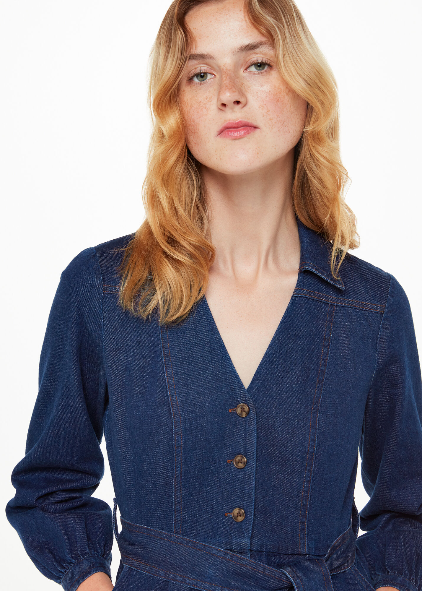 Denim Belted Distressed Jumpsuit main image 0