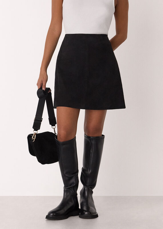 Black Petite Suede A Line Skirt
