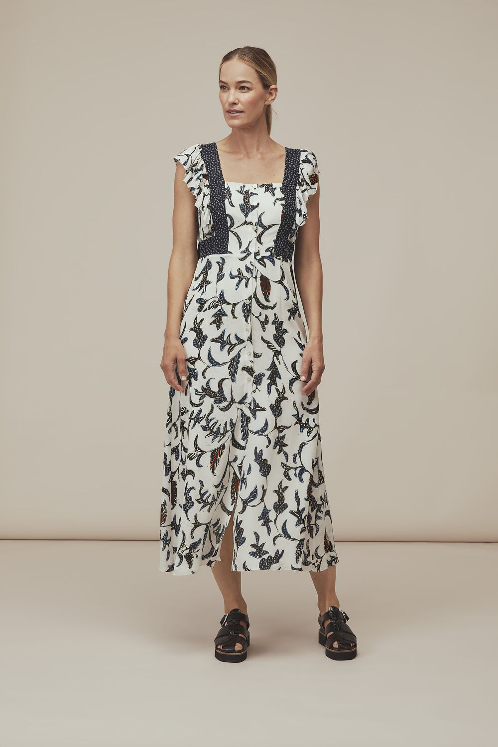 Subrina Printed Silk Dress White/Multi