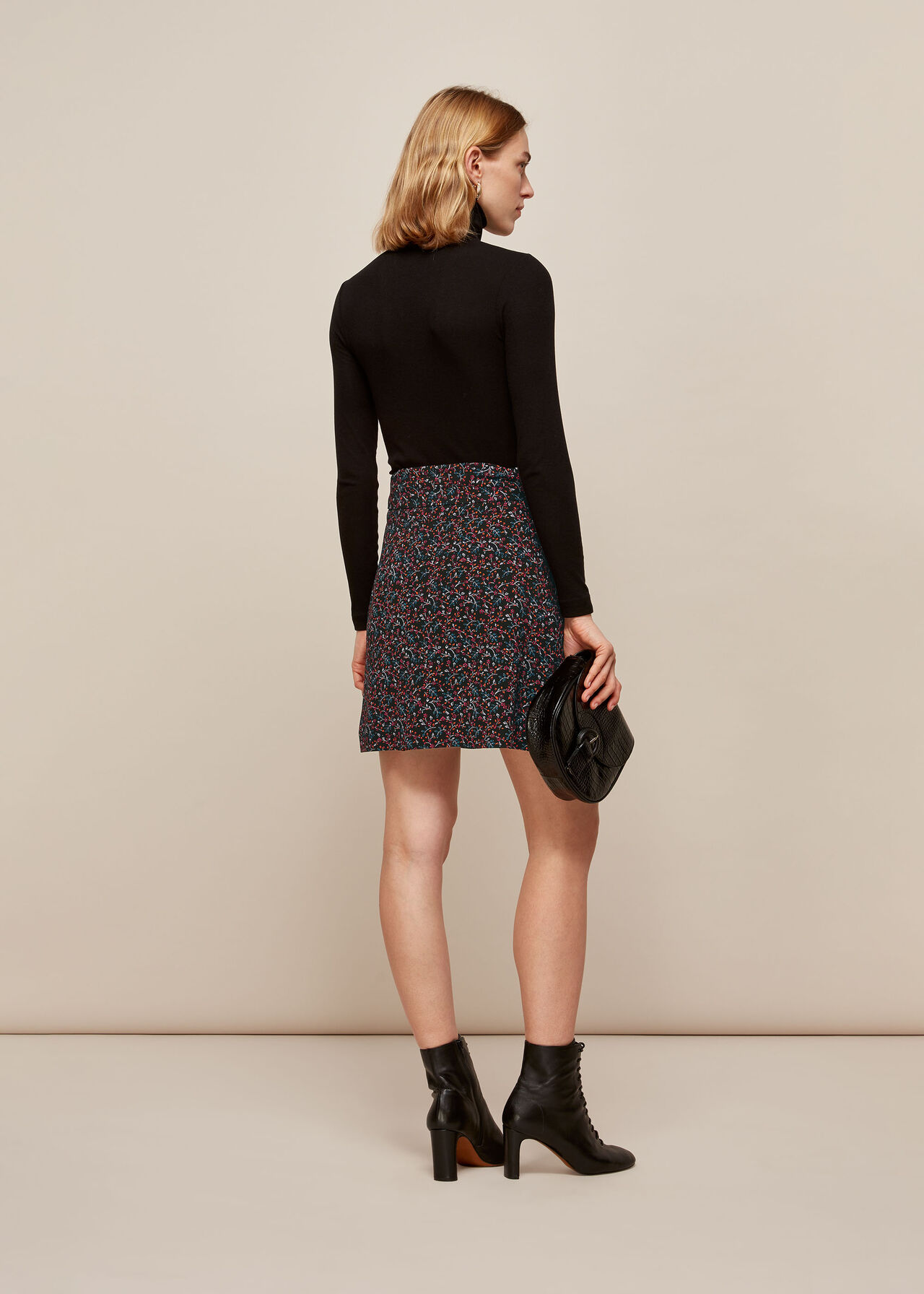 Starflower Print Wrap Skirt Black/Multi