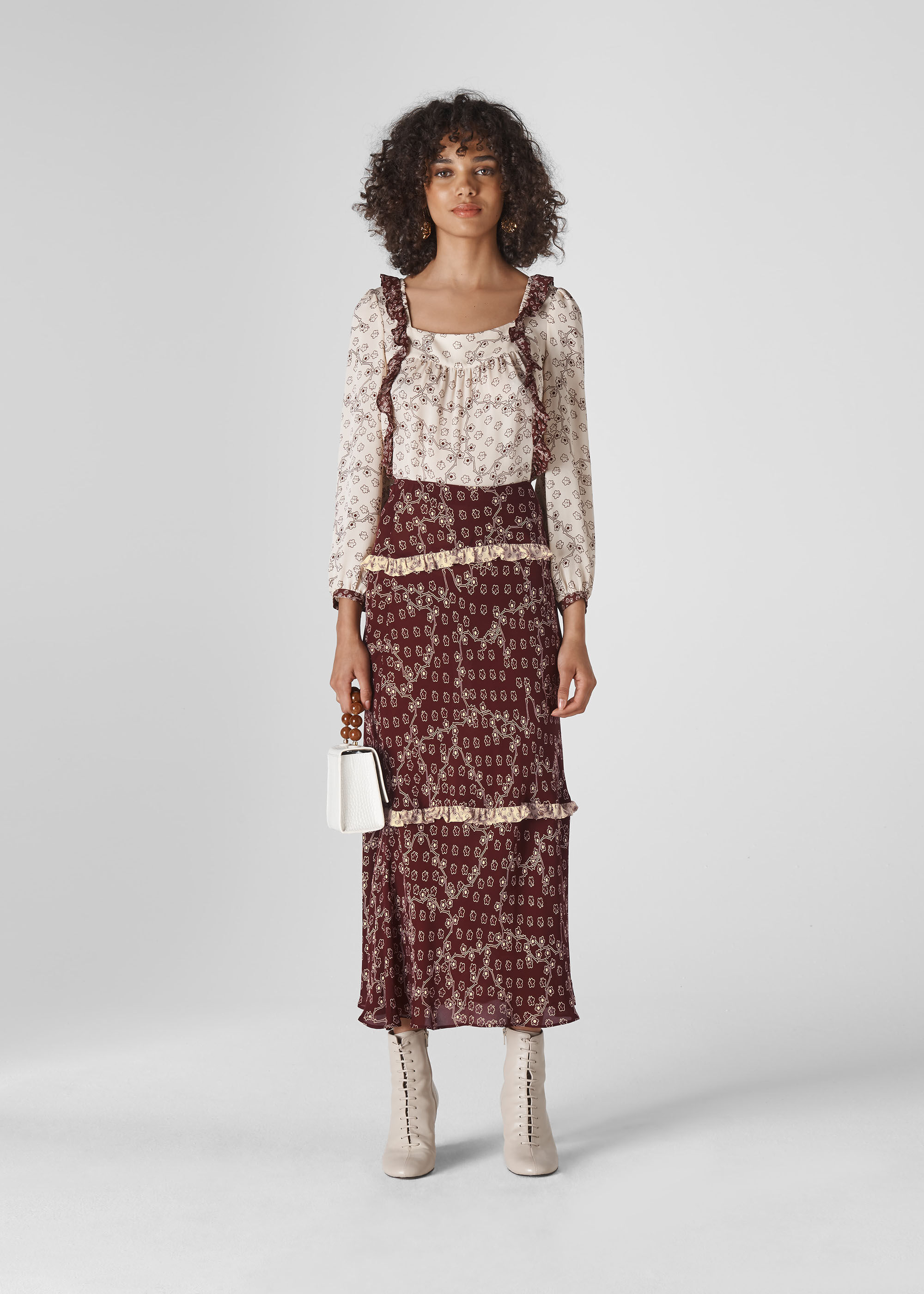 Multicolour Floral Map Print Silk Skirt WHISTLES