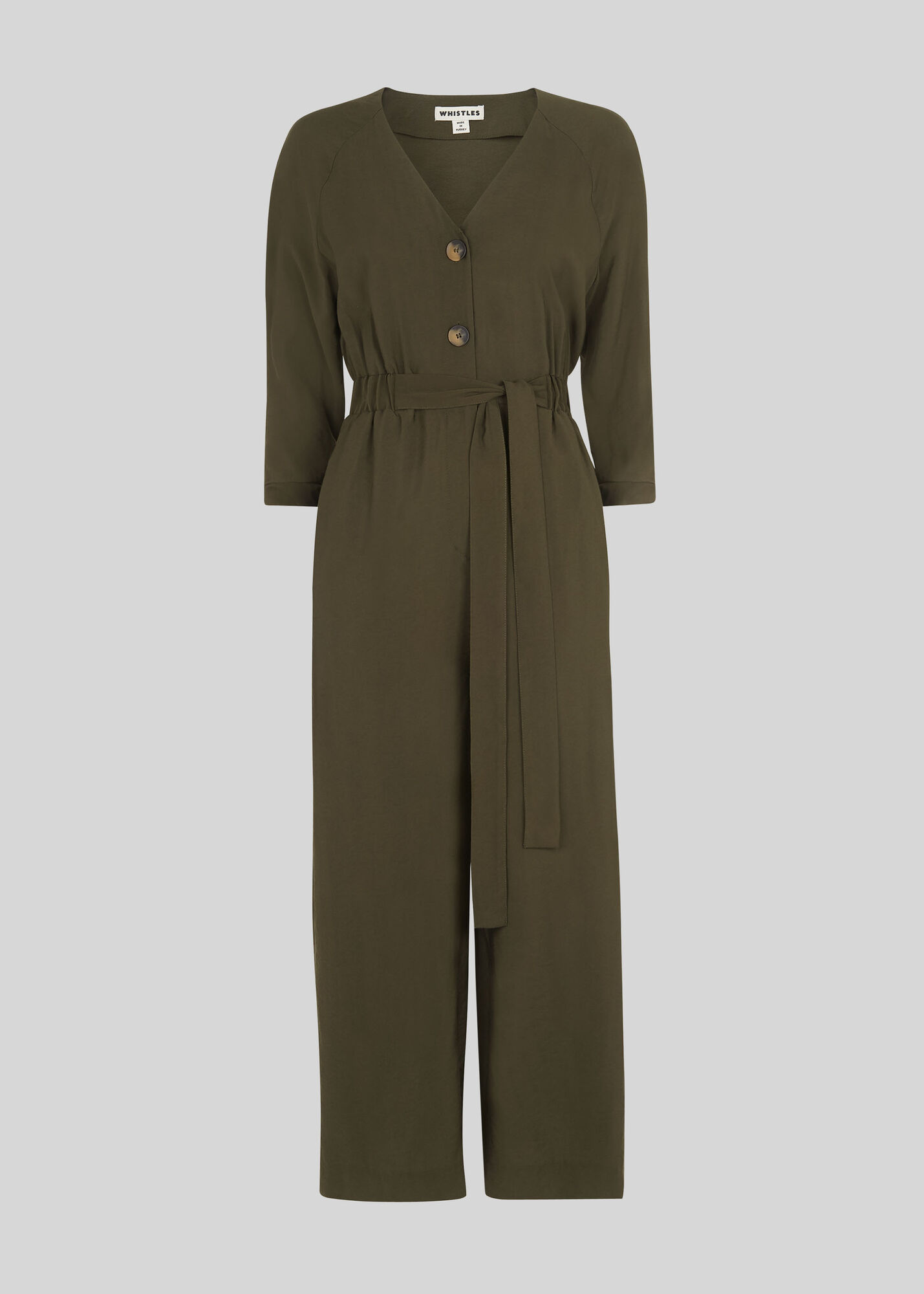 Khaki Lorena Tie Front Jumpsuit WHISTLES