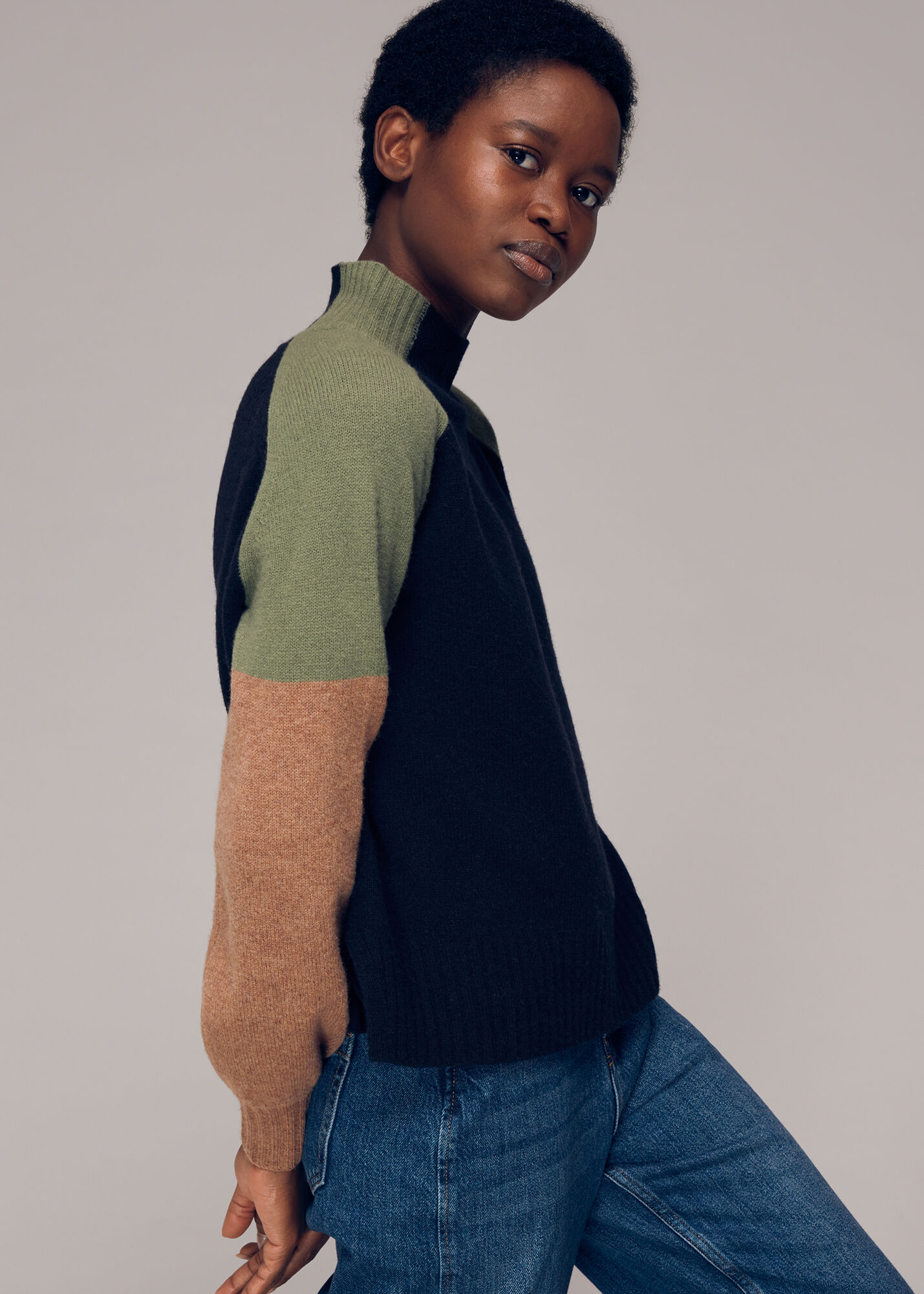 Multicolour Colour Block Merino Jumper WHISTLES Whistles UK