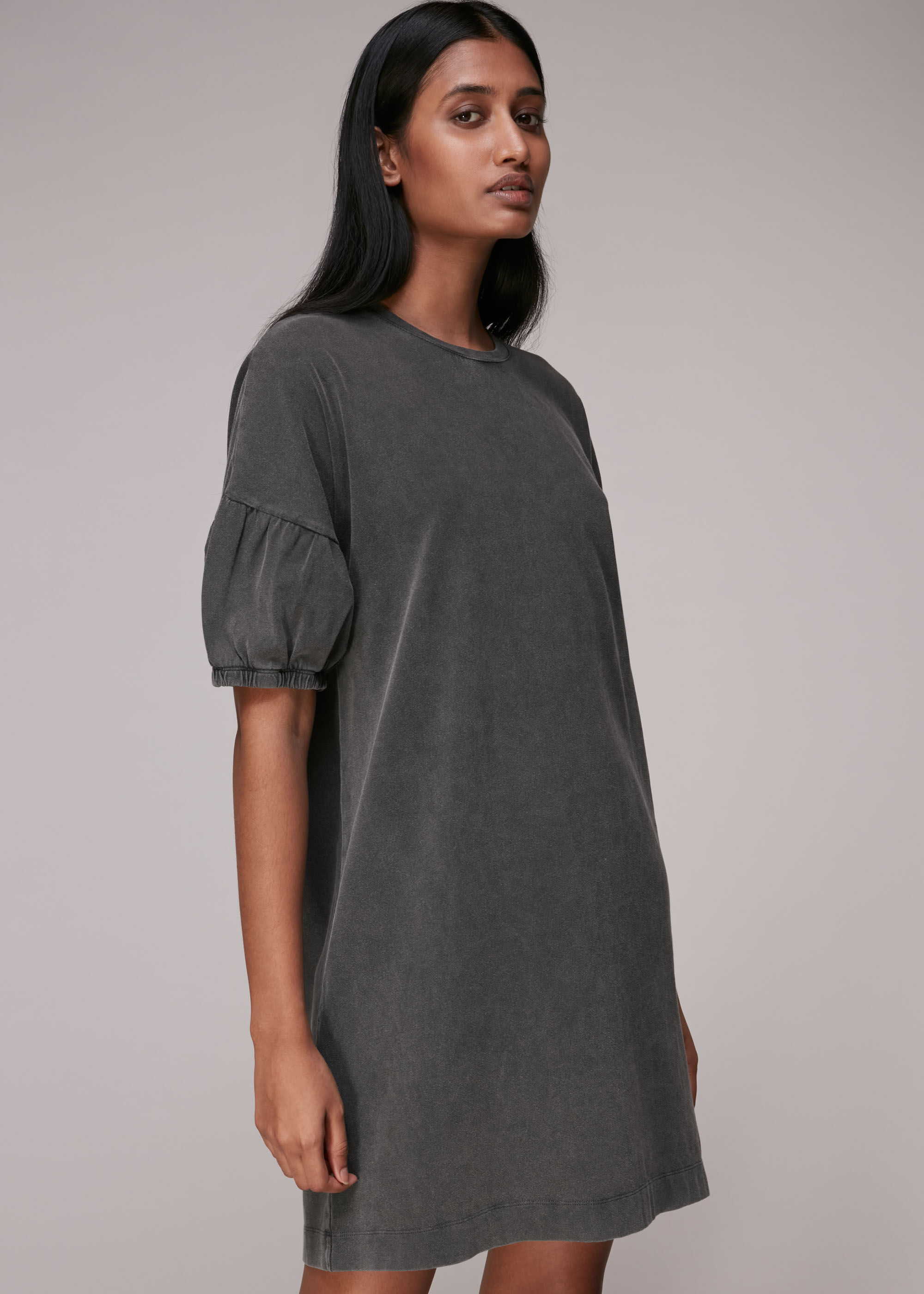 Black Gathered Sleeve Jersey Dress