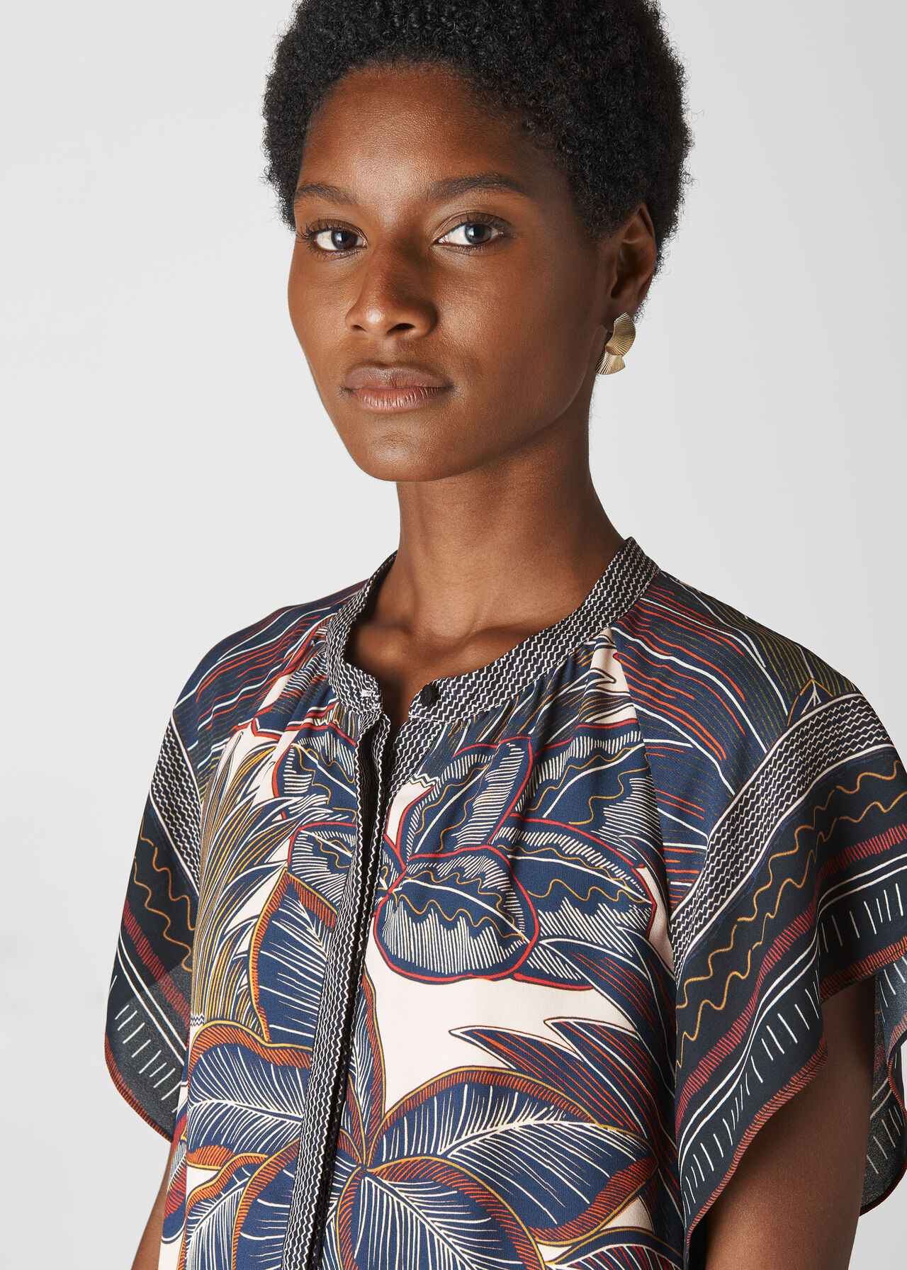Palm Print Shirt Dress Multicolour
