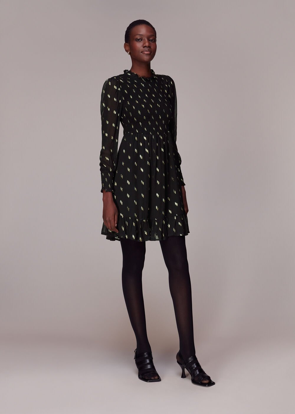 Dobby Shirred Metallic Dress